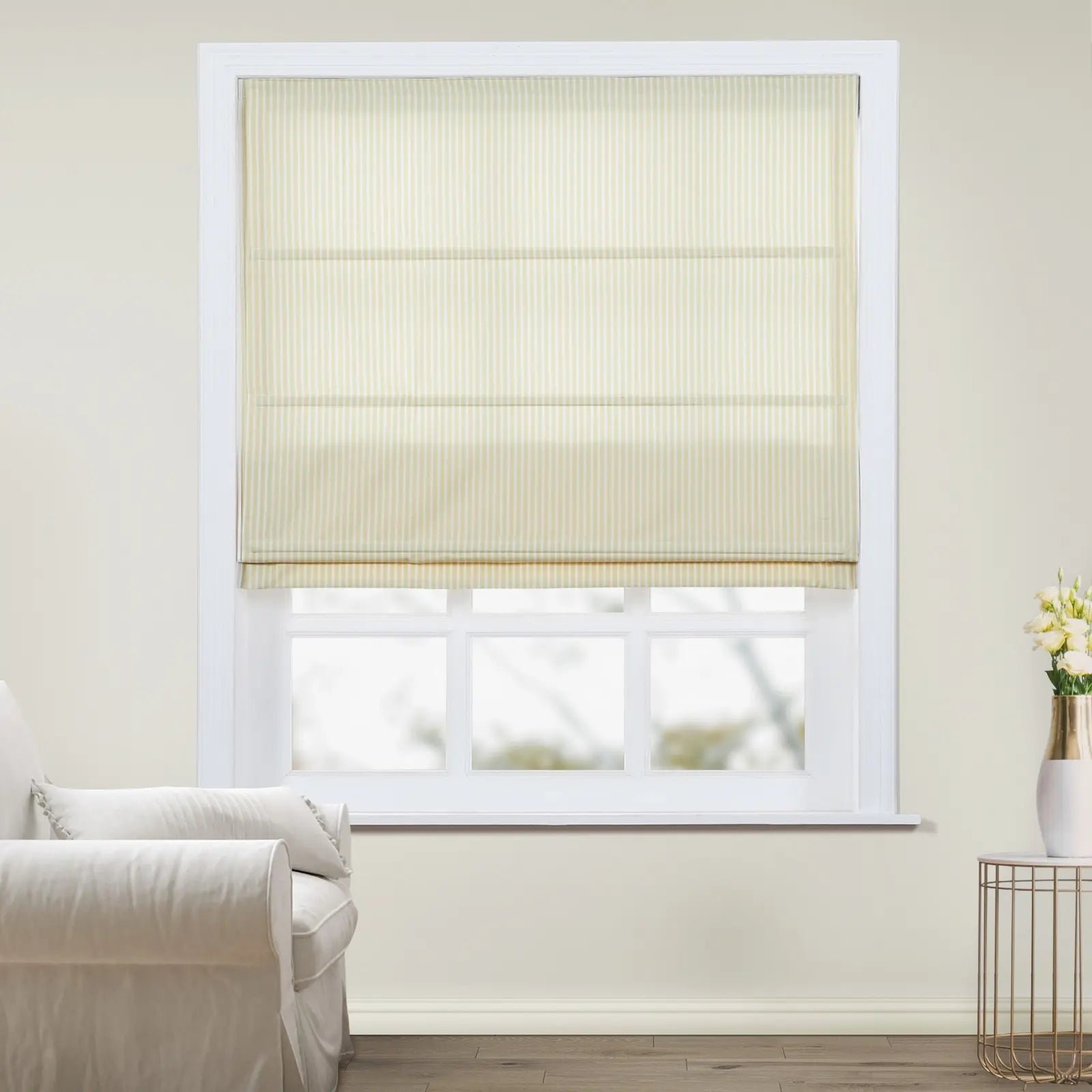Jana Cordless Roman Shades 100% Cotton Striped Window Coverings - Light Filtering Privacy Shades for Living Room, Bedroom & Home Office