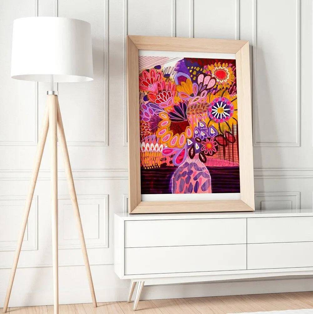 Abstract Flowers in Pink Vase Wall Art Print - Modern Home Decor for Living Room, Bedroom & Office