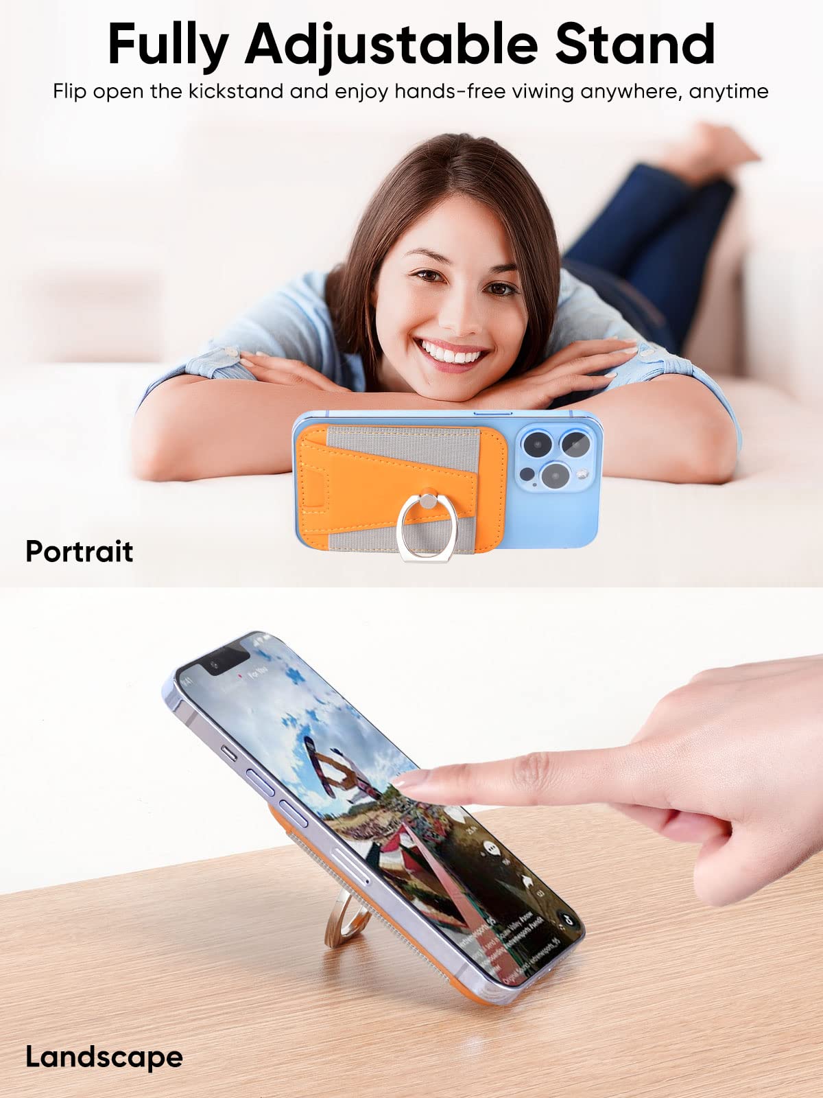 Miroddi Mi-Arch Series Magnetic Phone Wallet - MagSafe Leather Wallet Stand with Ring Holder for iPhone 15/14/13/12 (6 Card Capacity) - Orange | Perfect for Hands-Free Viewing, Secure Card Storage & Everyday Convenience