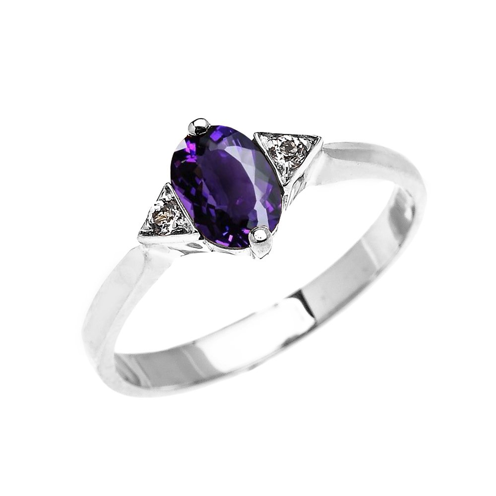 10K White Gold Solitaire Amethyst & White Topaz Engagement Ring for Women - Elegant Promise & Wedding Band, Perfect for Proposals, Anniversaries & Special Occasions