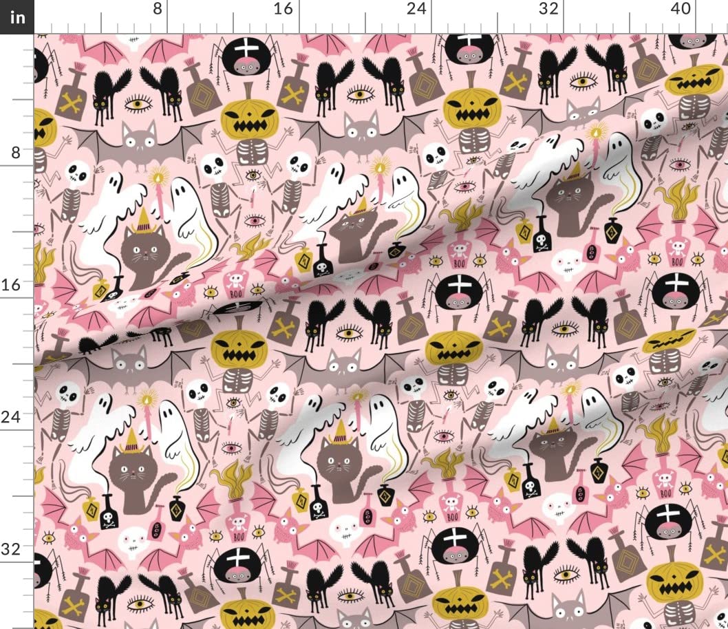 Scary Halloween Cat Rose Bat Skull Skeleton Printed Cotton Fabric by The Yard - Premium Petal Signature Cotton for Sewing, Quilting, Apparel & Home Decor | Perfect for Costumes, DIY Crafts & Spooky Party Decorations