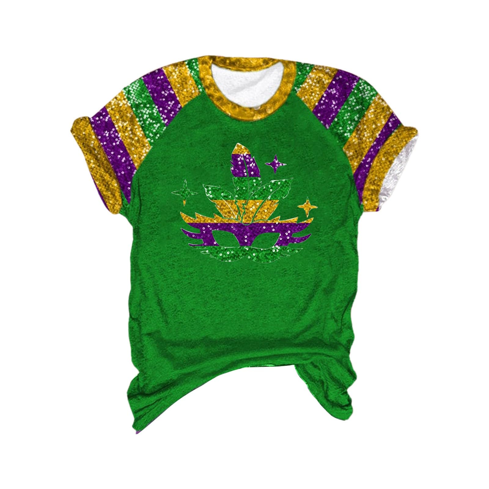 2025 Mardi Gras Shirts for Women - Short Sleeve Crewneck Graphic Tee, Fat Tuesday Carnival T-Shirt & Loose Dressy Blouse | Perfect for Mardi Gras Parties, Carnival Celebrations & Casual Wear