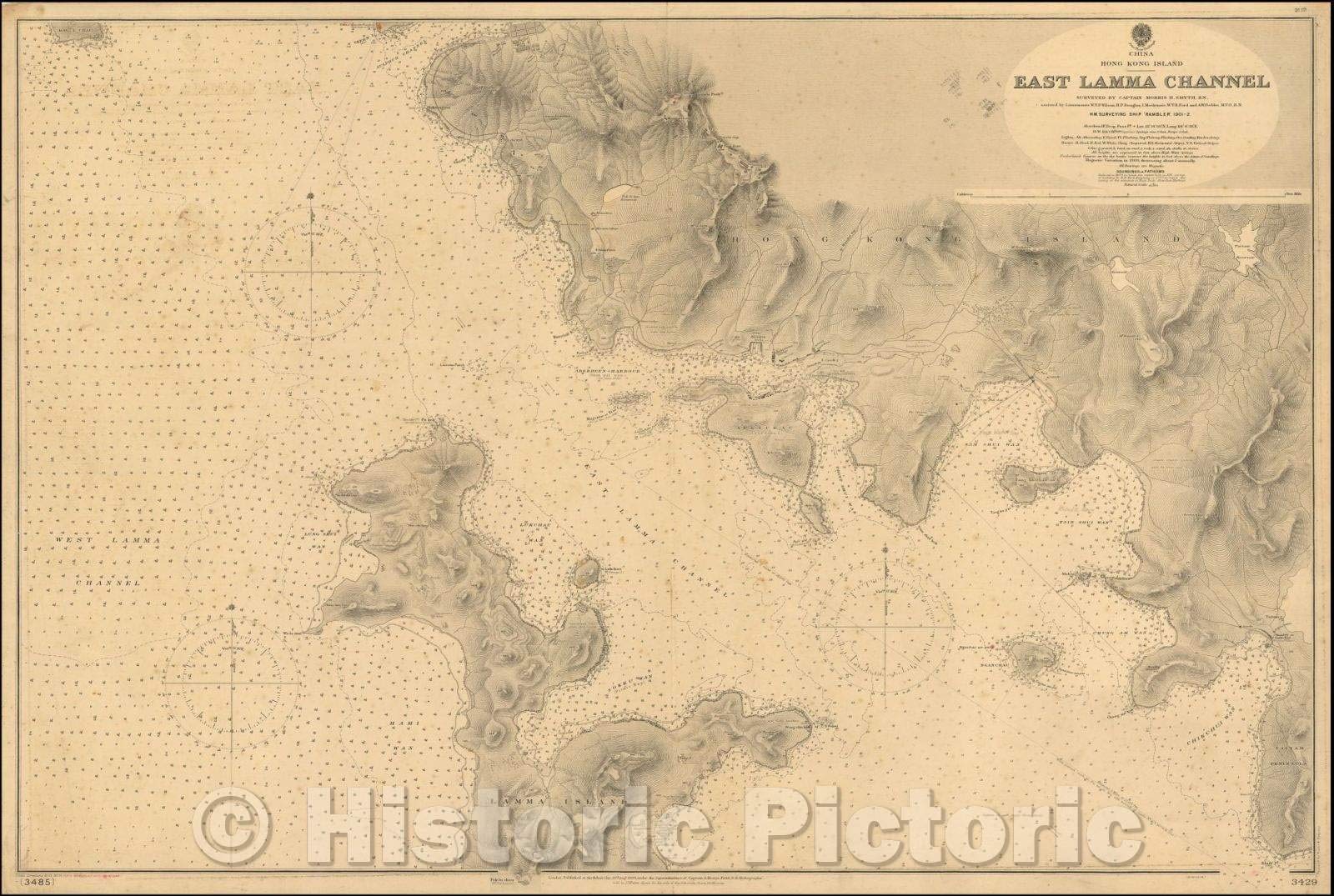 Vintage 1904 British Admiralty Historic Map - Hong Kong Island & East Lamma Channel Surveyed Wall Art Poster 66x44 inches - Perfect for Home Decor, Office Wall, Gifts for History Lovers & Map Collectors