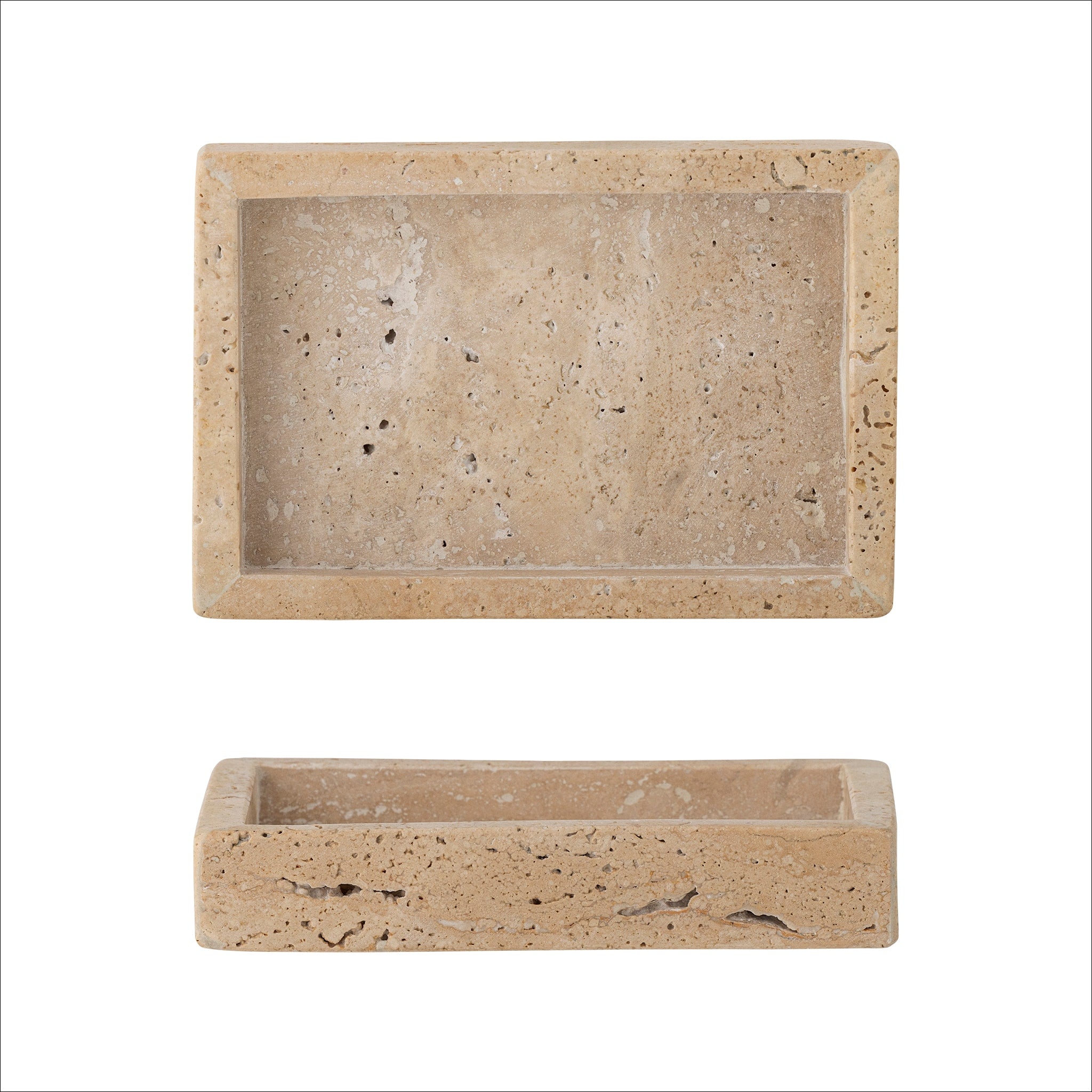 Bloomingville Majsa Travertine Tray - 15x10cm Natural Stone Serving Tray for Home Decor, Bathroom Organizer, Jewelry Display & Coffee Table Centerpiece