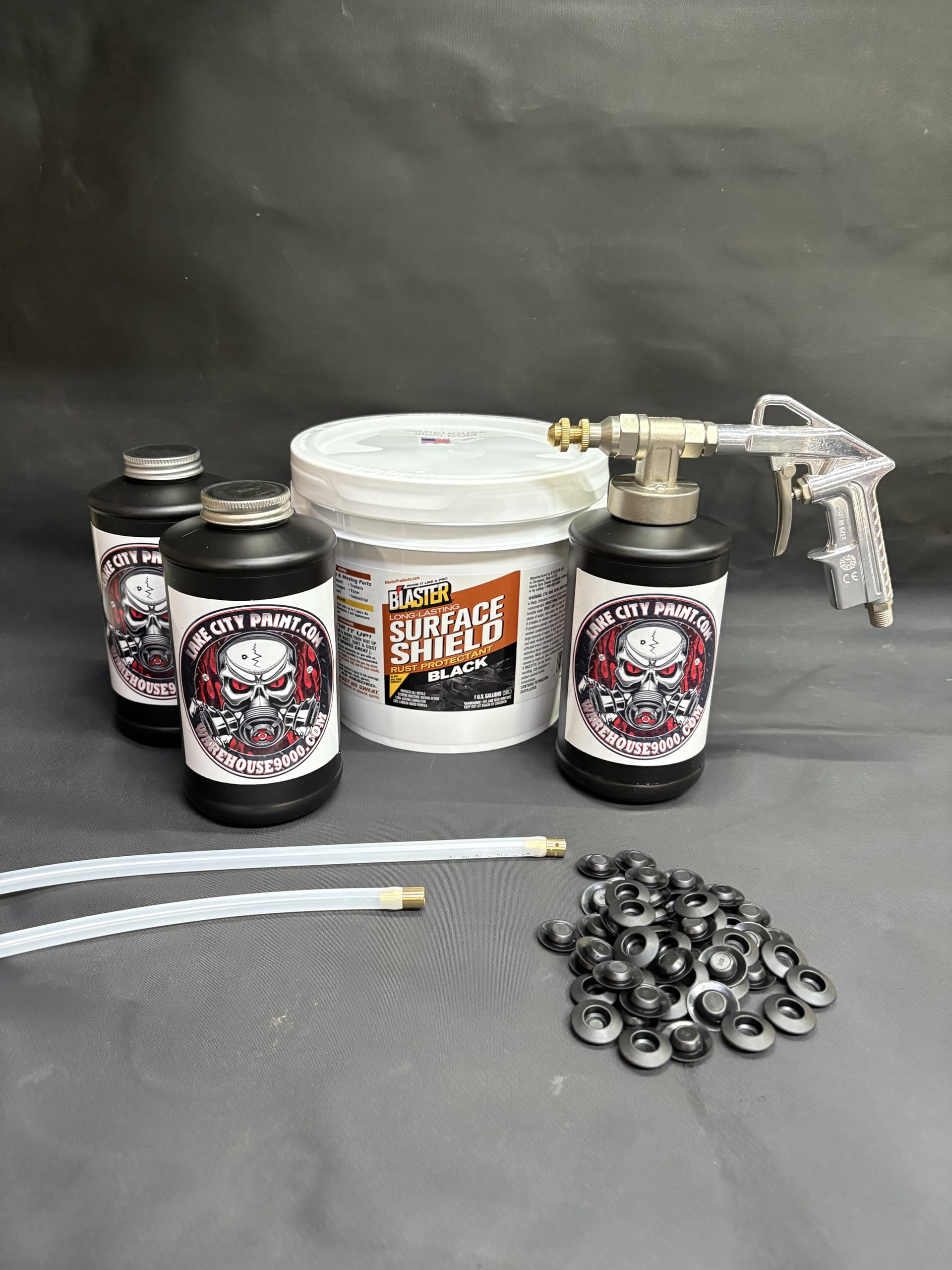 PB Blaster Gallon Black Surface Shield Rust Protection Kit - Includes Pro Undercoating Spray Gun, 2 Extension Wands, 3 Quart Bottles & 50 Rust Plugs - Ideal for Automotive Undercoating, Metal Protection & Rust Prevention