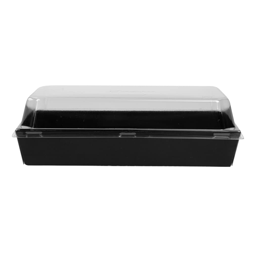 Restaurantware Matsuri Vision 8x5x1.5 Inch Medium Sushi Trays - 100 Greaseproof Disposable Black Paper Sushi Containers for Entrees & Desserts (Lids Sold Separately) | Perfect for Japanese Restaurants, Catering & Takeout