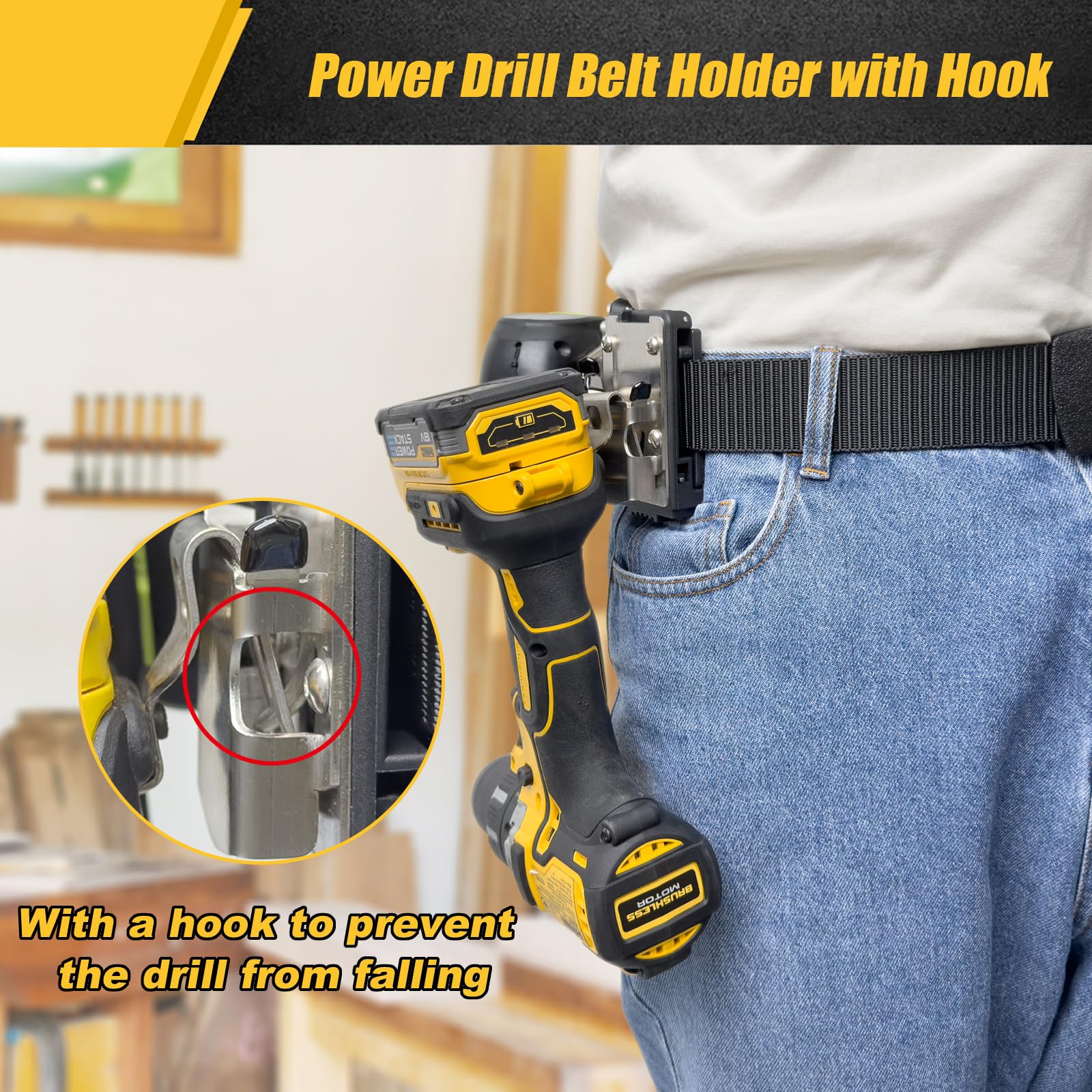 Heavy Duty Drill Holder Belt Clip - Secure Holster for Cordless Drill Driver & Tape Measure - Quick Access Electric Drill Clip Fits Up to 2.1