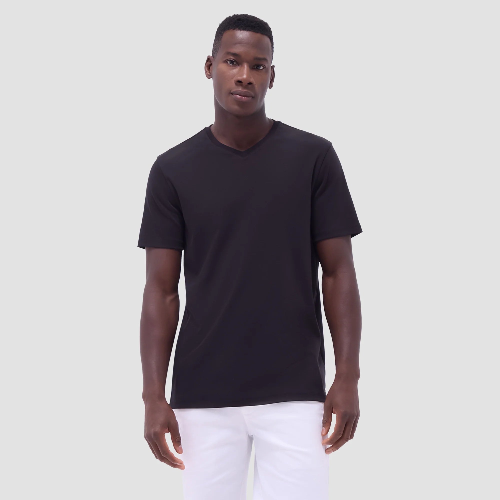 Bugatchi Holden Premium Pima Cotton V-Neck T-Shirt for Men - Soft & Breathable Black Tee - Perfect for Casual Wear, Layering & Everyday Comfort