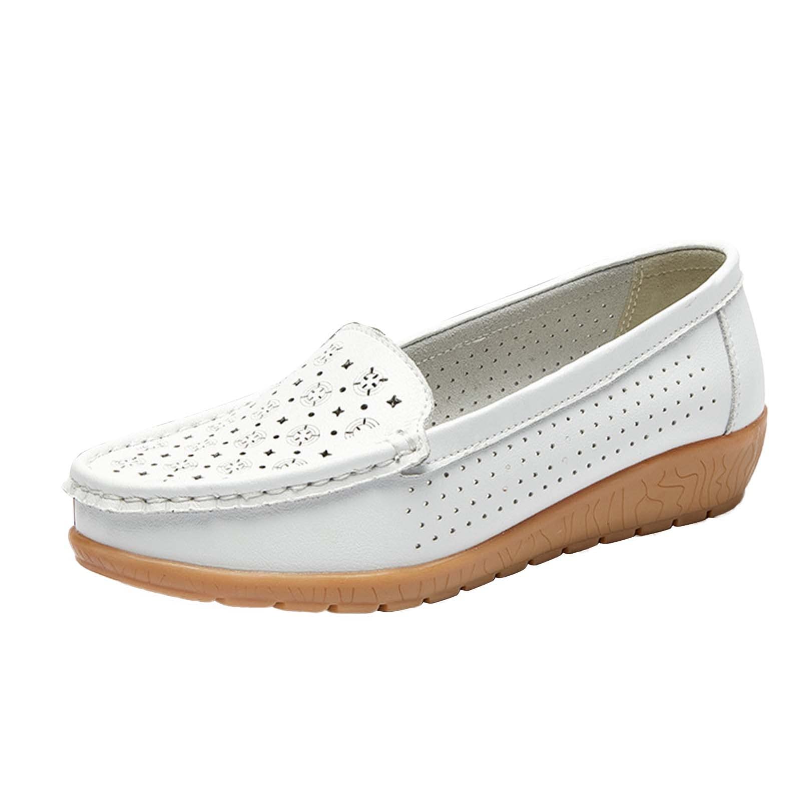 TTJJ Women's Casual Hollow Flat Heel Loafers - Breathable Slip-On Nurse Shoes for Work & Comfortable Daily Wear