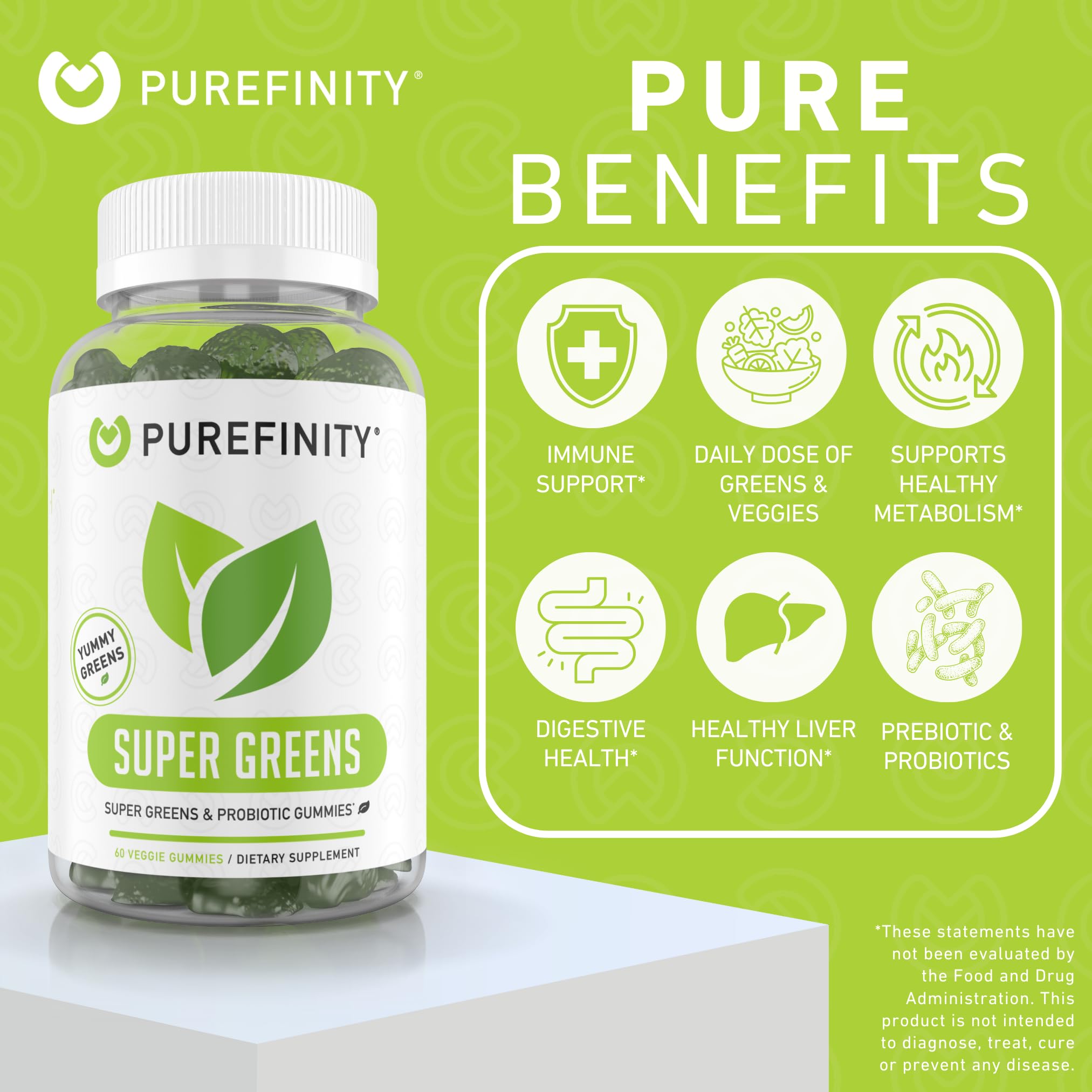 Daily Super Greens Gummies with Spirulina, Spinach & 20+ Superfoods | Vegan, Non-GMO, Gluten Free Supplement (60 Count) for Energy, Digestion & Immunity Support | Perfect for Busy Professionals & Health-Conscious Families