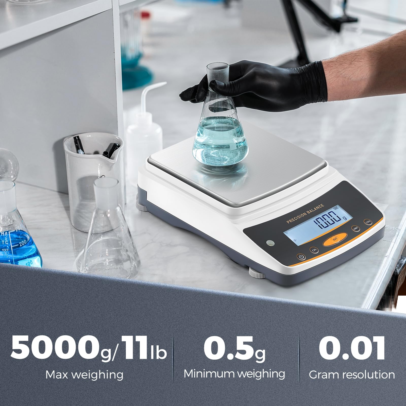 Bonvoisin 5000g x 0.01g Precision Digital Lab Scale with Rechargeable Battery & RS232 Interface - High Accuracy Weighing Scale for Laboratories, Pharmacies, Jewelry & Science Experiments