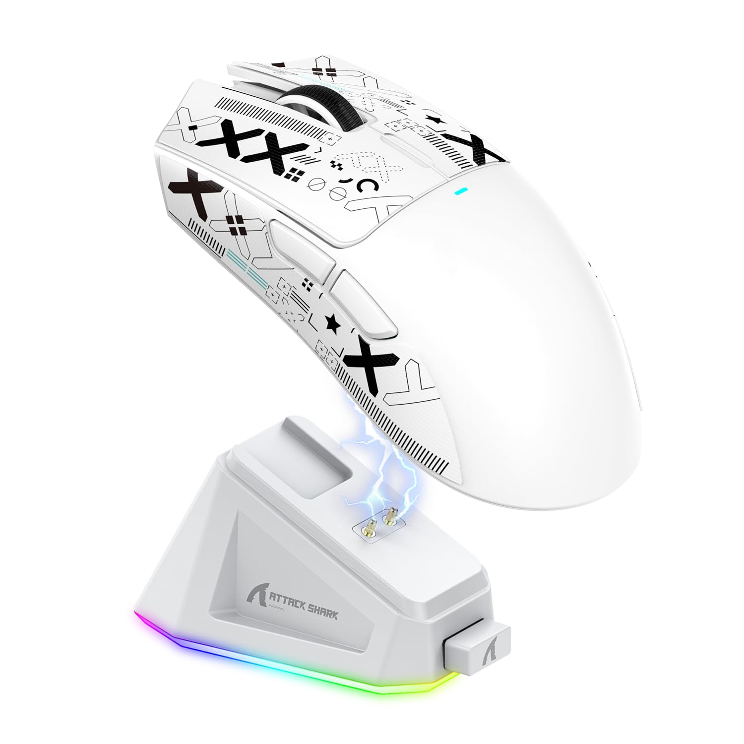 Attack Shark X11 Wireless Gaming Mouse with Magnetic Charging Dock - PAW3311 Sensor, 22000 DPI, BT/2.4G/Wired - Includes Grip Tape - Compatible with Windows 11, Xbox, PS5, Mac - White - Perfect for FPS, MOBA & Esports Gaming