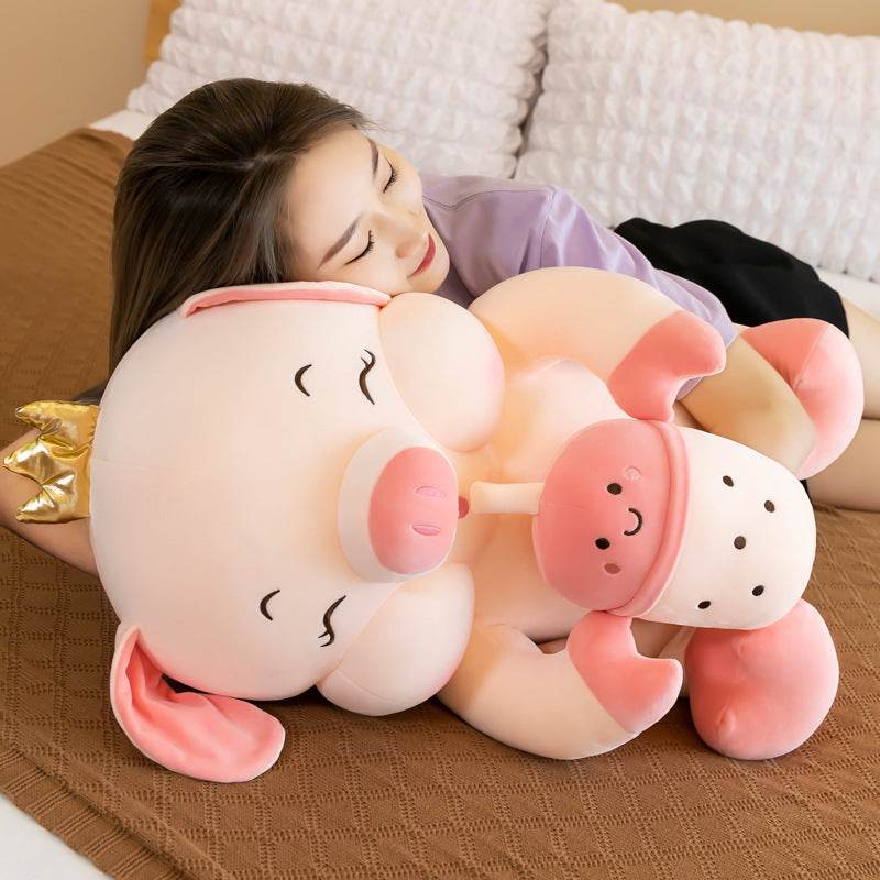 Giant Boba Baby Pig Plush Toy - Super Soft Stuffed Animal for Kids, Cute Kawaii Plushie for Girls & Boys, Perfect Gift for Birthday & Christmas - Great for Cuddling, Room Decor, and Playtime