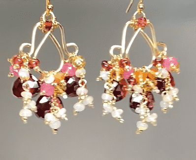 Red Garnet Chandelier Earrings with Opal Accents - 14K Gold Filled Dangle Earrings for Women | Perfect for Weddings, Parties & Evening Events