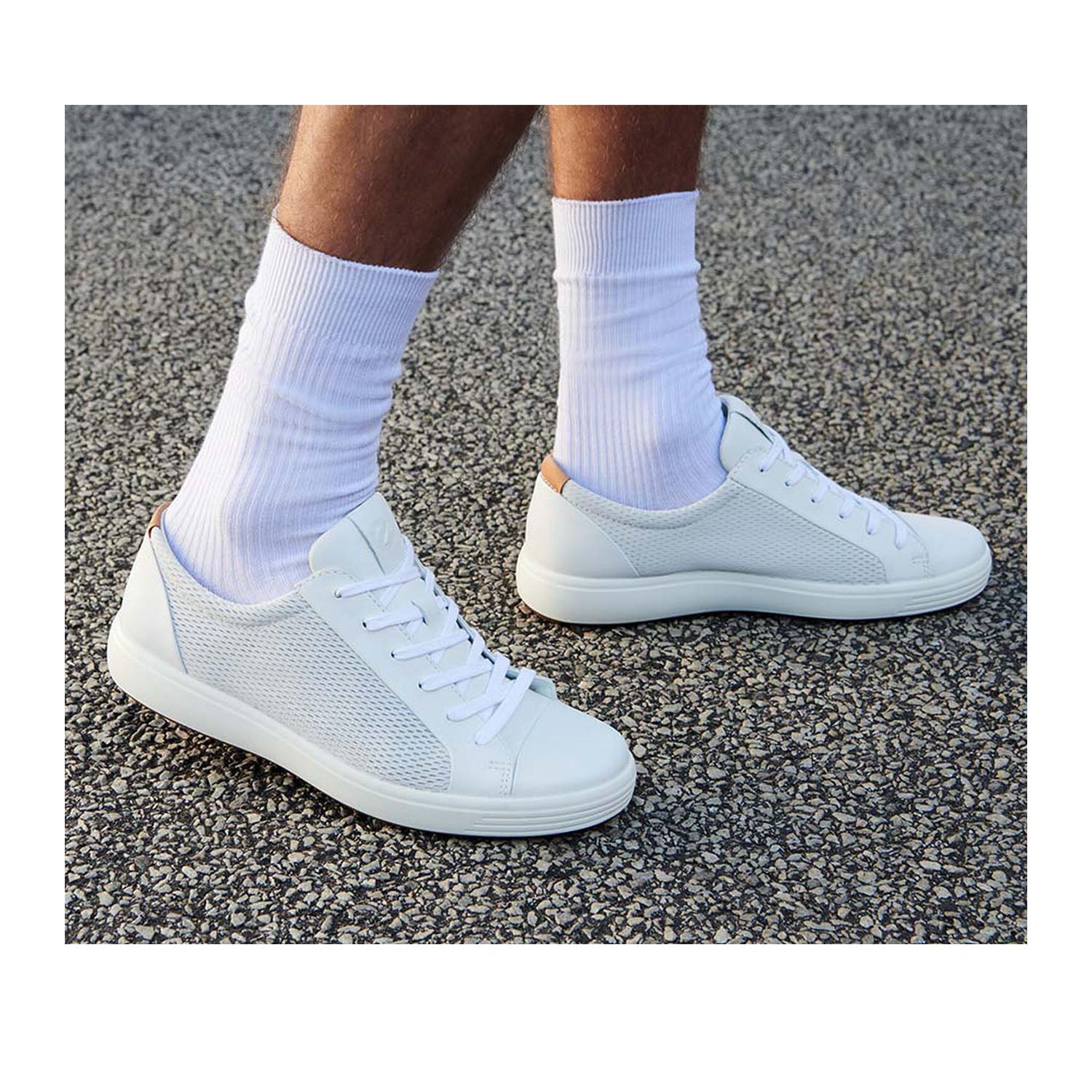 ECCO Men's Soft 7 Sneakers - White/Lion Leather Casual Shoes for Walking, Travel & Everyday Comfort | Breathable & Lightweight