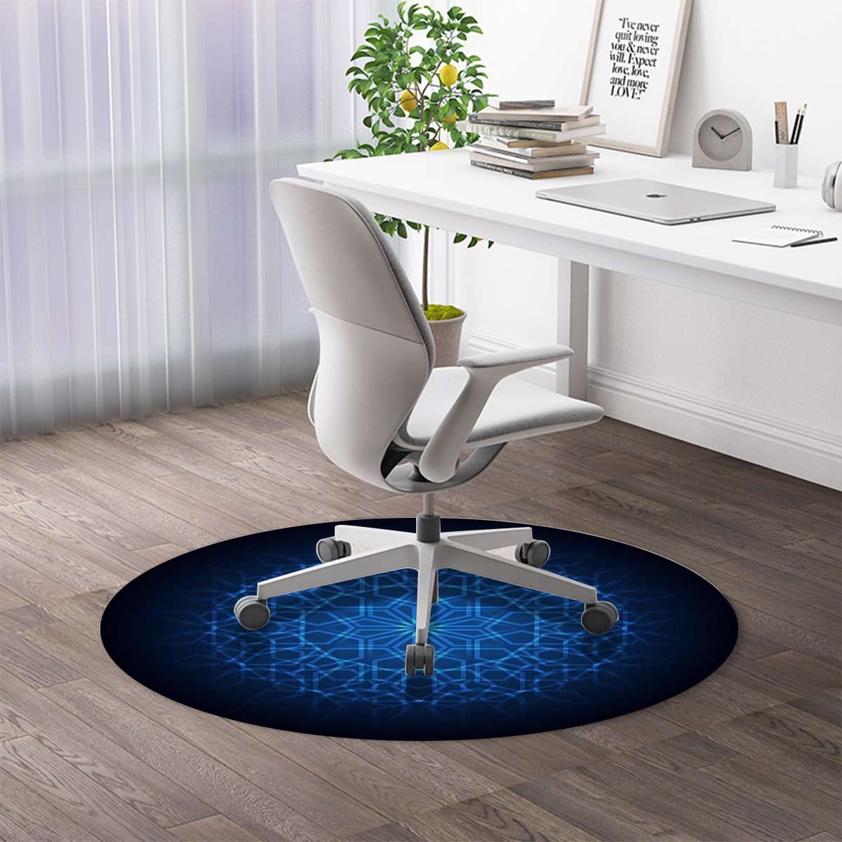 Premium Black & Blue PU Leather Chair Mat for Hardwood Floors - Non-Slip Floor Protector with Bohemian Interlace Circles Design (47.2