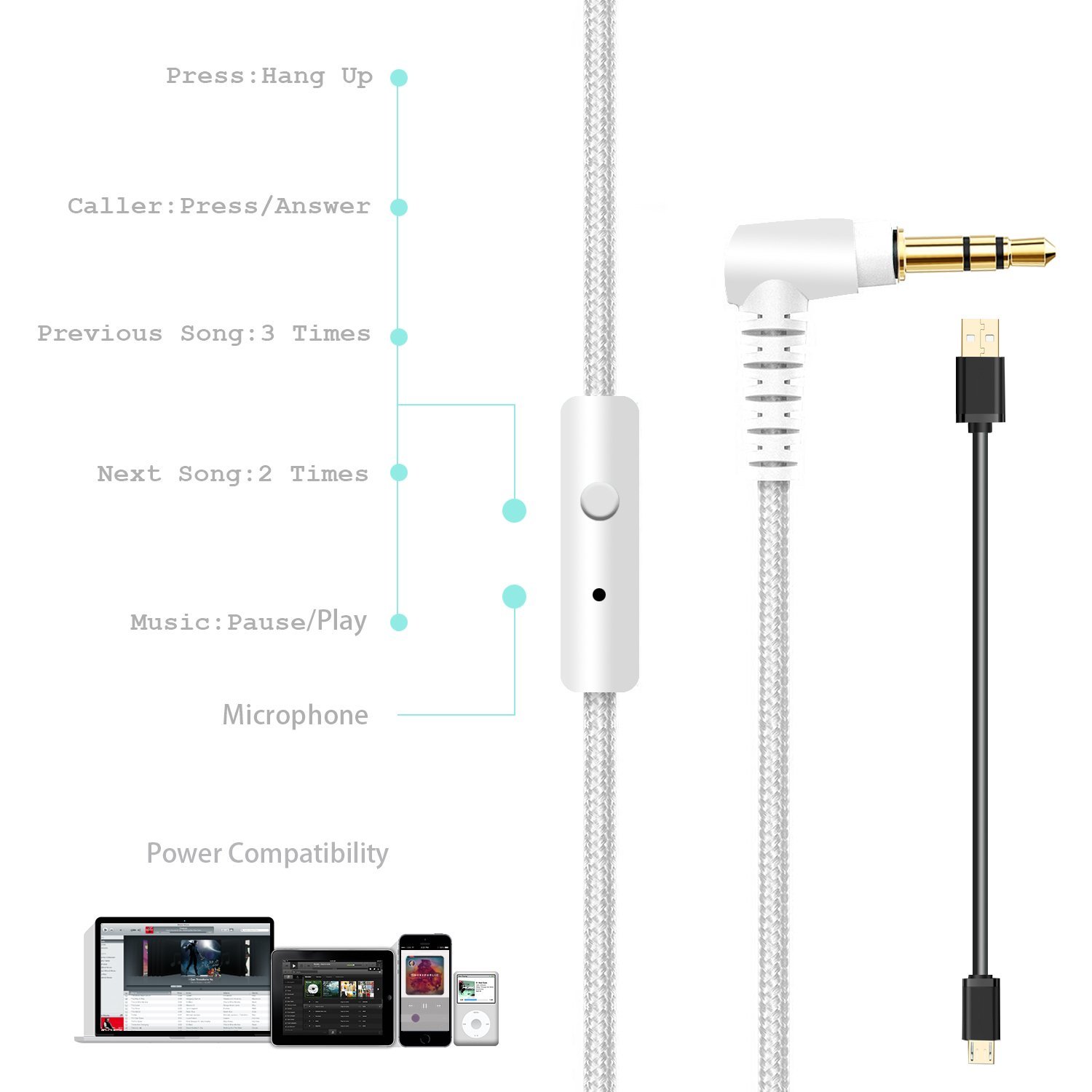 Riwbox XBT-80 Wireless Bluetooth Headphones Over Ear with Microphone, Foldable Stereo Headset with Volume Control for PC/Phone/TV/iPad - Silver White | Perfect for Workouts, Gaming & Travel