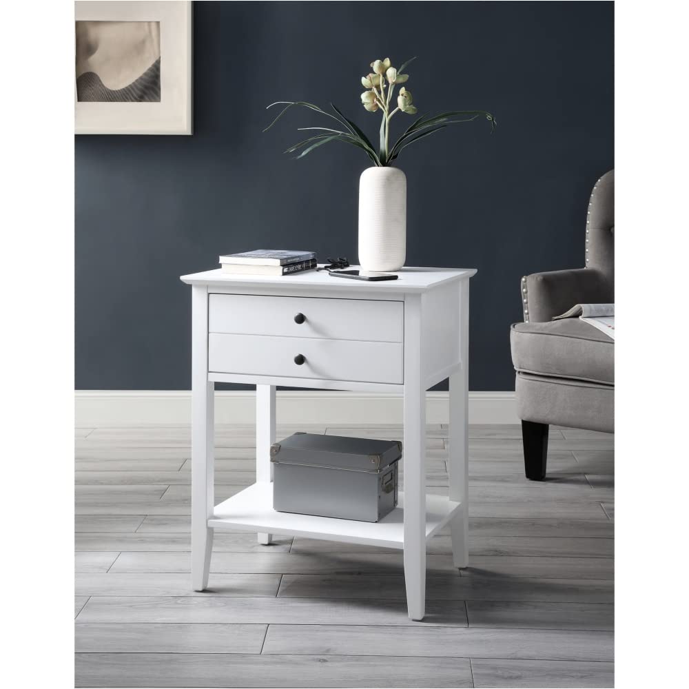 NYCSUOANI Modern Side Table with USB Charging Port - White End Table 22