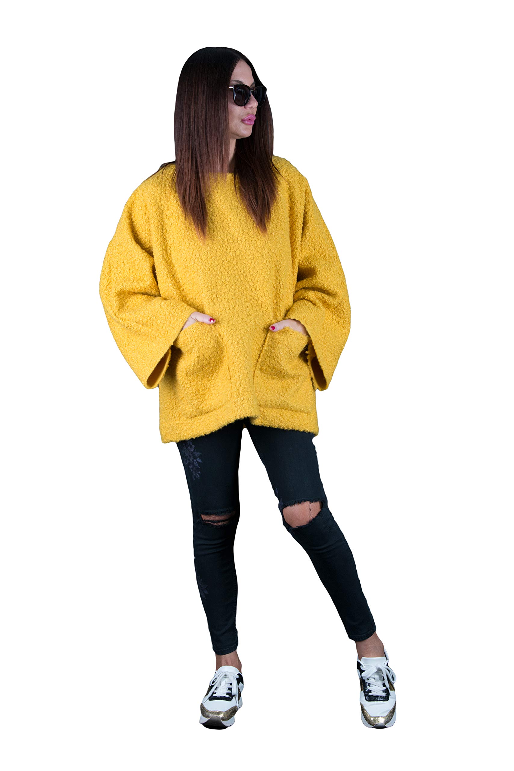 Women's Wool Poncho with Long Sleeves and Pockets - Trendy Plus Size Loose Dress for Fall & Winter - Perfect for Casual Outings, Travel, and Layering in Cold Weather