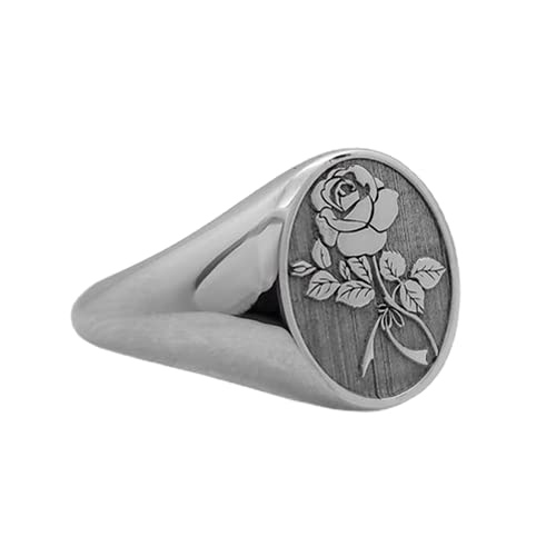 925 Sterling Silver Rose Flower Ring for Men & Women - Engraved Personalized Signet Ring, Oxidized or Gold Vermeil - Perfect for Engagement, Valentine's Day Proposal & Romantic Gifts