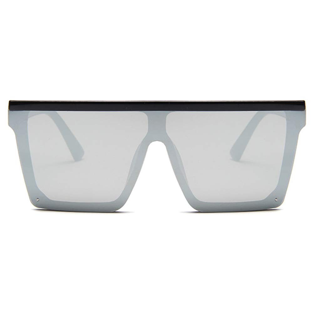 Trendy One Piece Rimless Shield Square Oversized Mirrored Sunglasses for Women & Men - 100% UV Protection - Fashionable Unisex Shades for Driving, Beach & Outdoor Activities