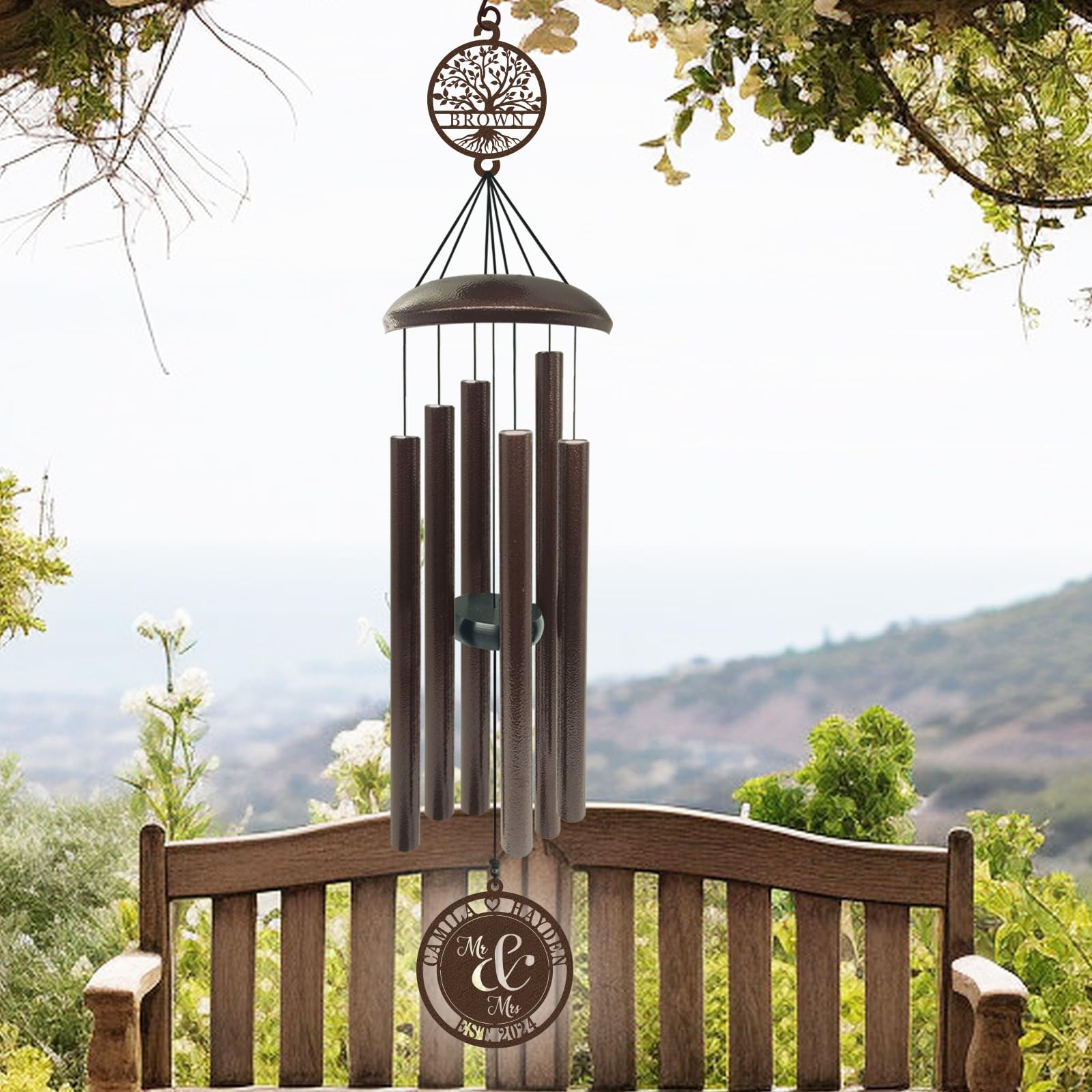 43-Inch Large Personalized Tree of Life Copper Wind Chime - Custom Engraved Anniversary Wedding Gift for Couples, Newlyweds, Parents & Retirees (Mr & Mrs) - Perfect for Outdoor Garden, Patio Decor & Relaxing Wind Sounds
