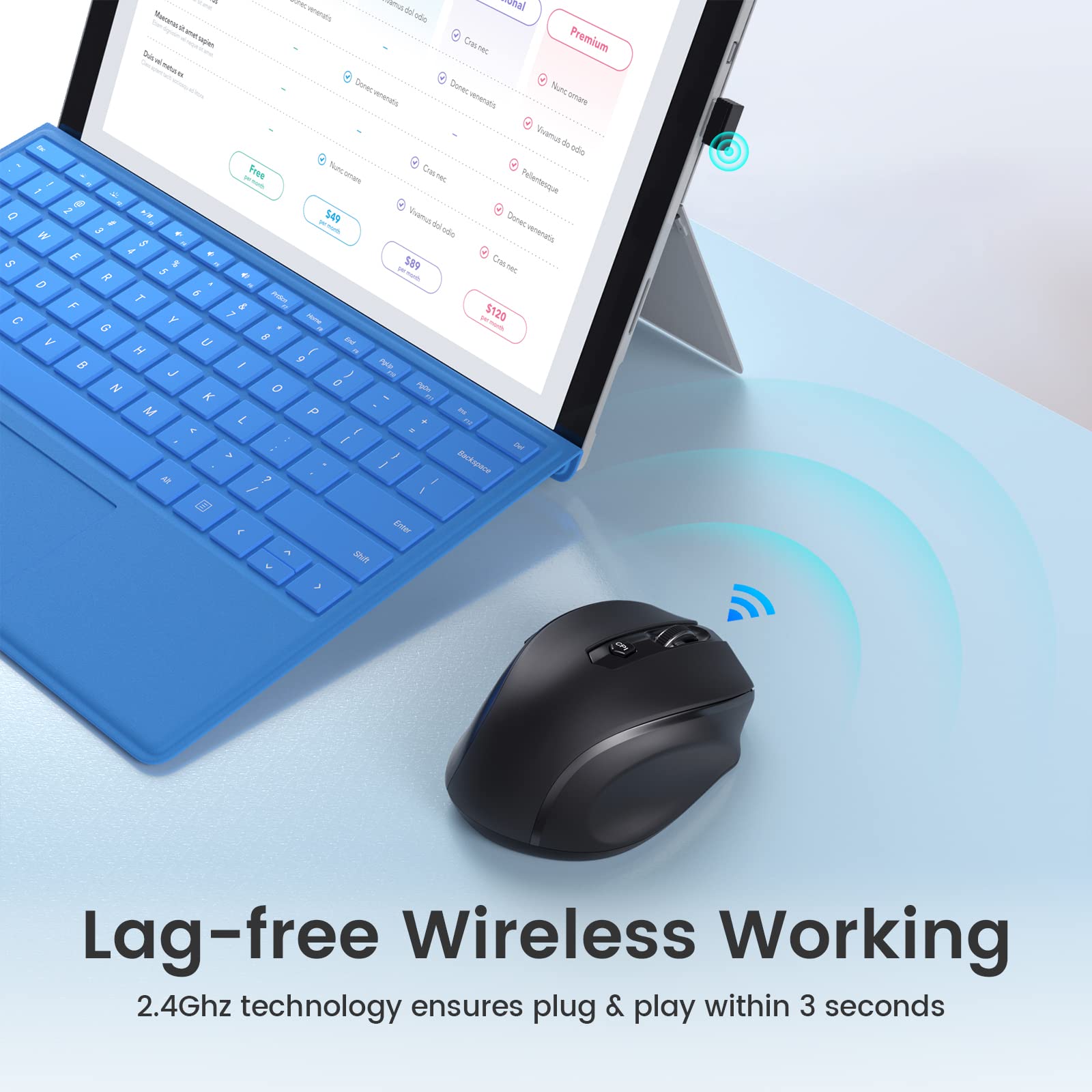 Ergonomic Wireless Mouse 2.4G with USB Receiver, 5 Adjustable DPI up to 2400, Compatible with Laptop, Chromebook, Notebook, MacBook, PC - Perfect for Office, Home, and Travel Use
