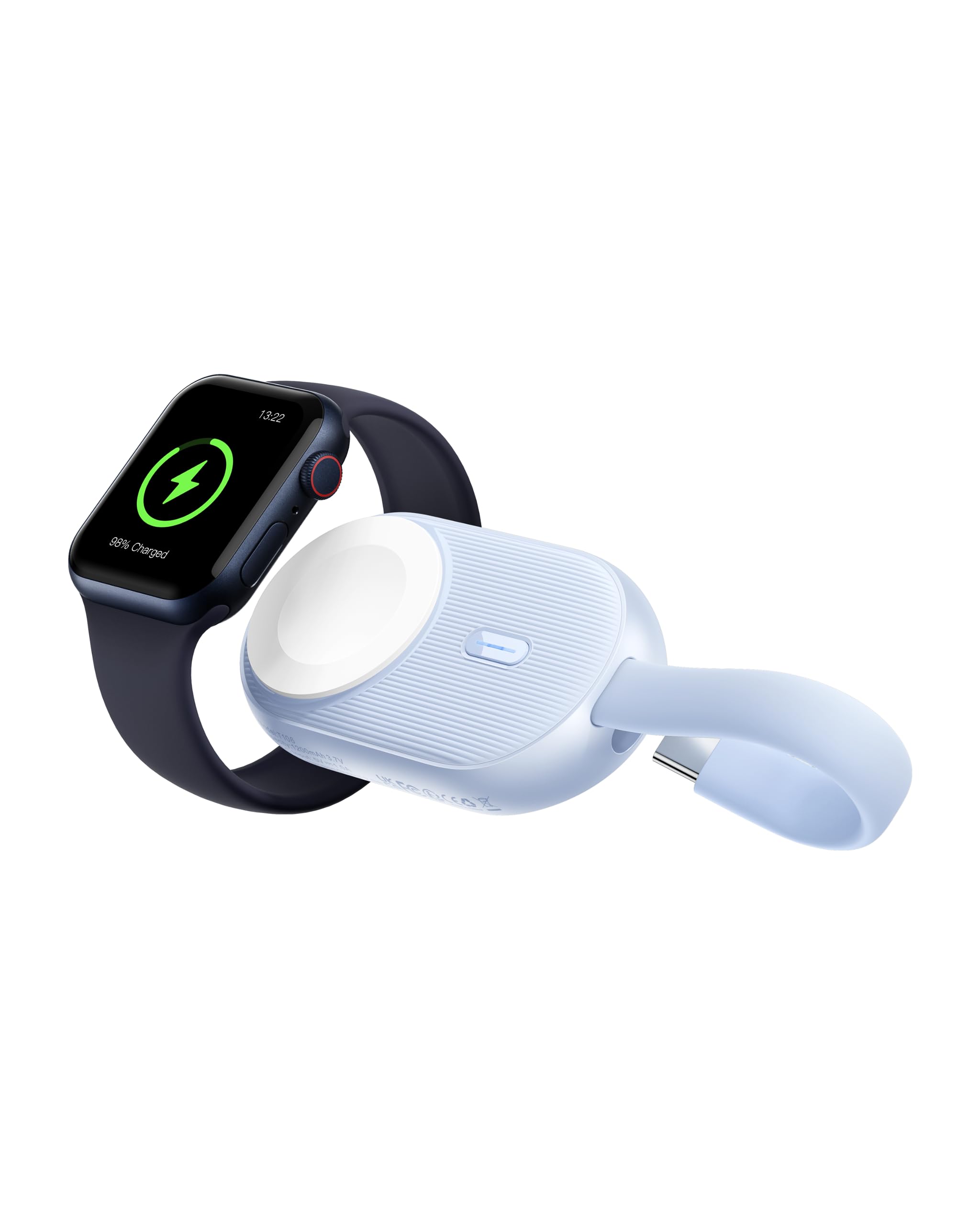 VRURC 1200mAh Magnetic Wireless Charger for Apple Watch - Portable Keychain Power Bank for iWatch Series 8/Ultra/7/6/SE/5/4/3 (Blue) | Perfect for Travel, Gym & On-the-Go Charging