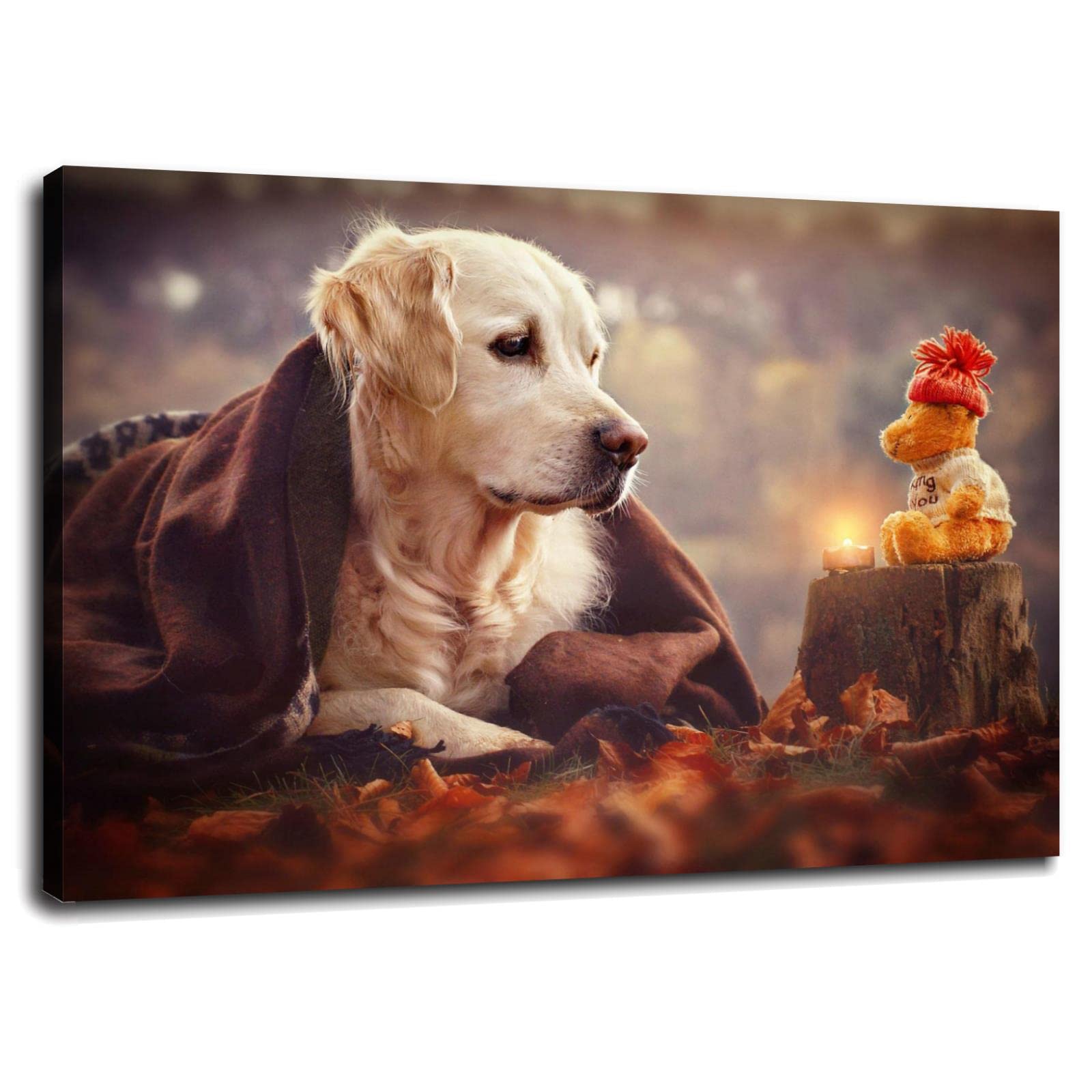 Labrador Puppy Wall Art Decor - Framed Canvas Print Poster for Living Room & Bedroom - 27x20 Inch Dog Picture - Perfect for Pet Lovers & Home Decor