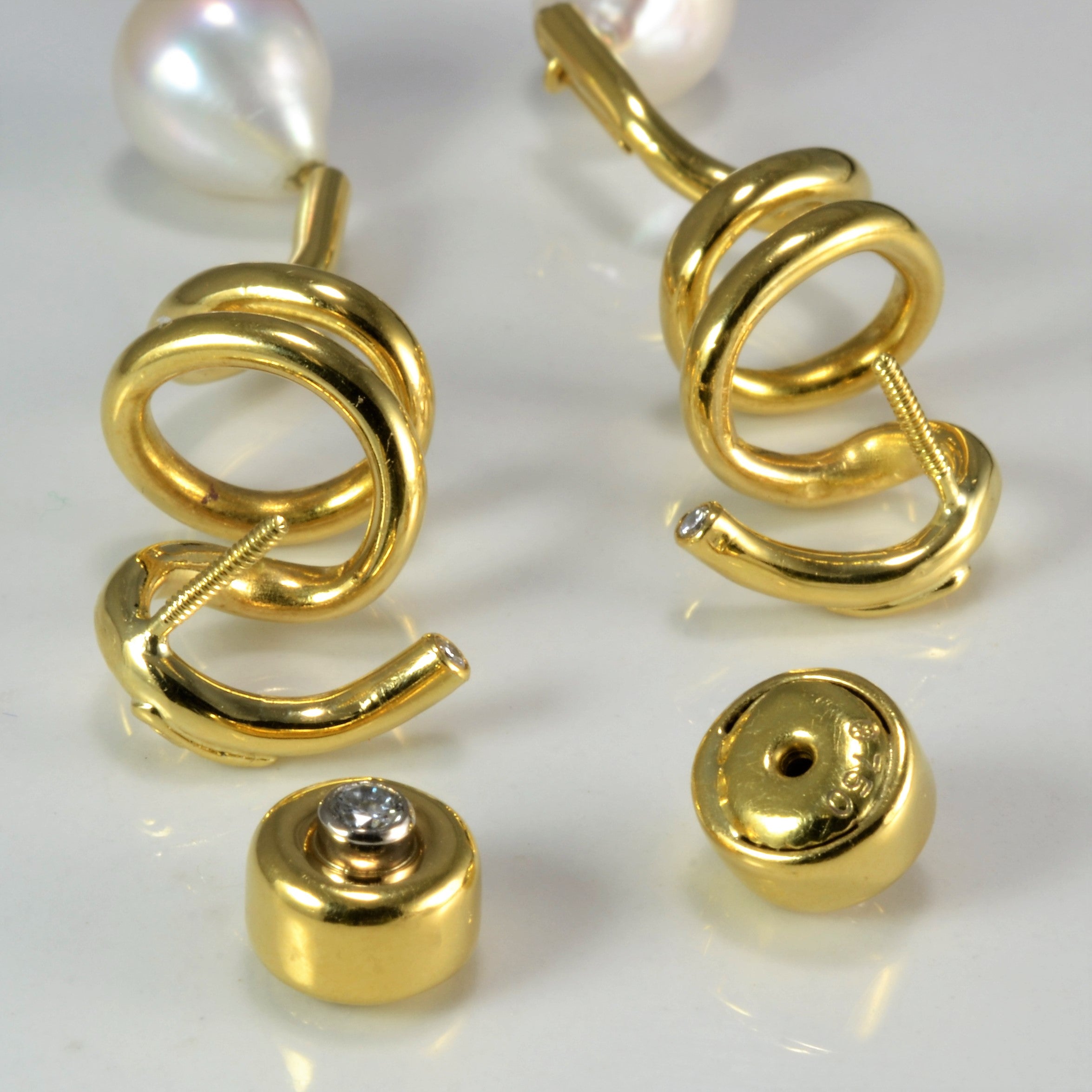 Spring Design Diamond & Pearl Dangle Earrings | 0.12 Carat Total Weight | Elegant Jewelry for Women | Perfect for Weddings, Parties & Special Occasions