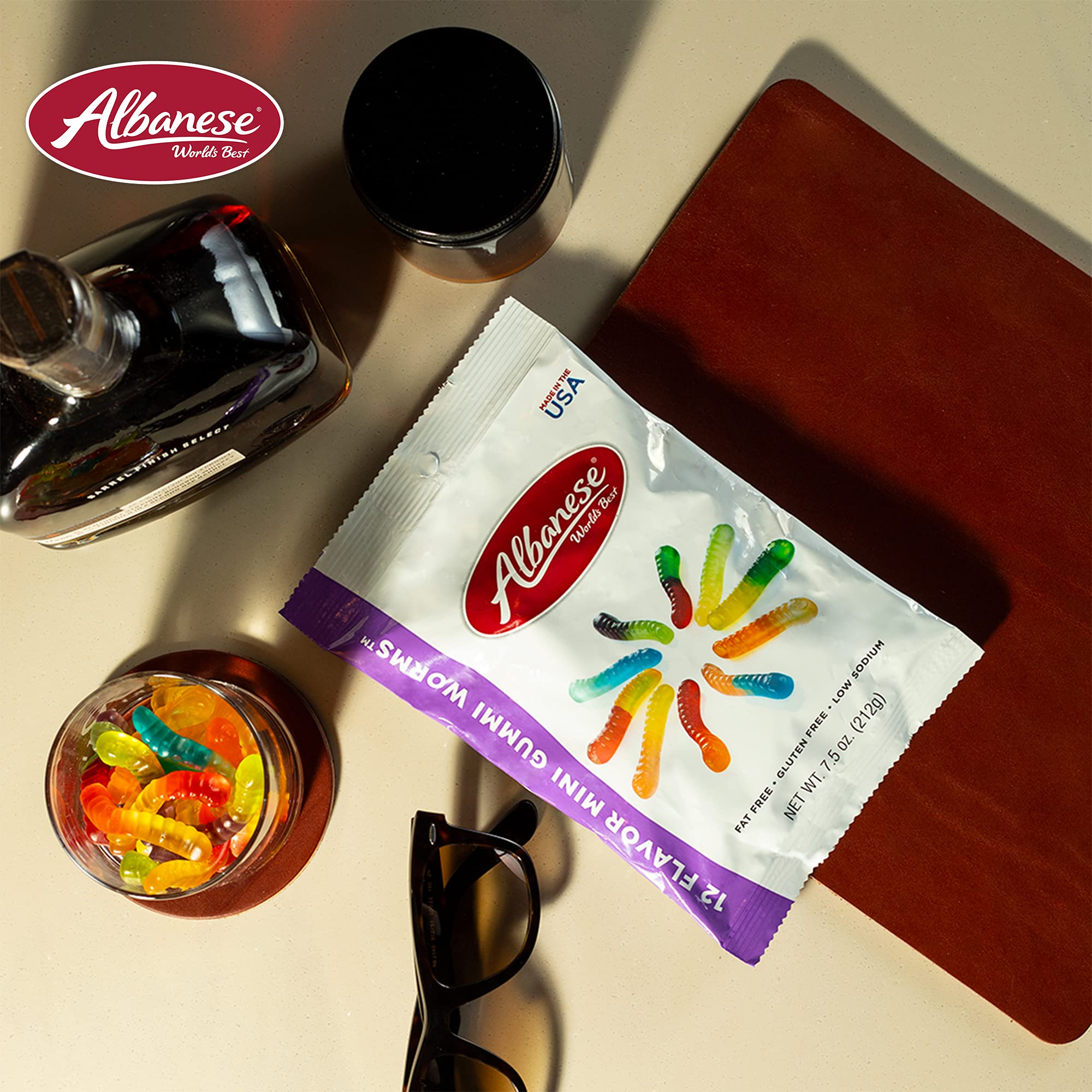 Albanese 12 Flavor Mini Gummy Worms Candy - 7.5oz Bag (Pack of 12) | Individually Wrapped, Soft & Chewy Gummy Snacks | Perfect for Halloween, Birthday Parties, Movie Nights & Office Treats