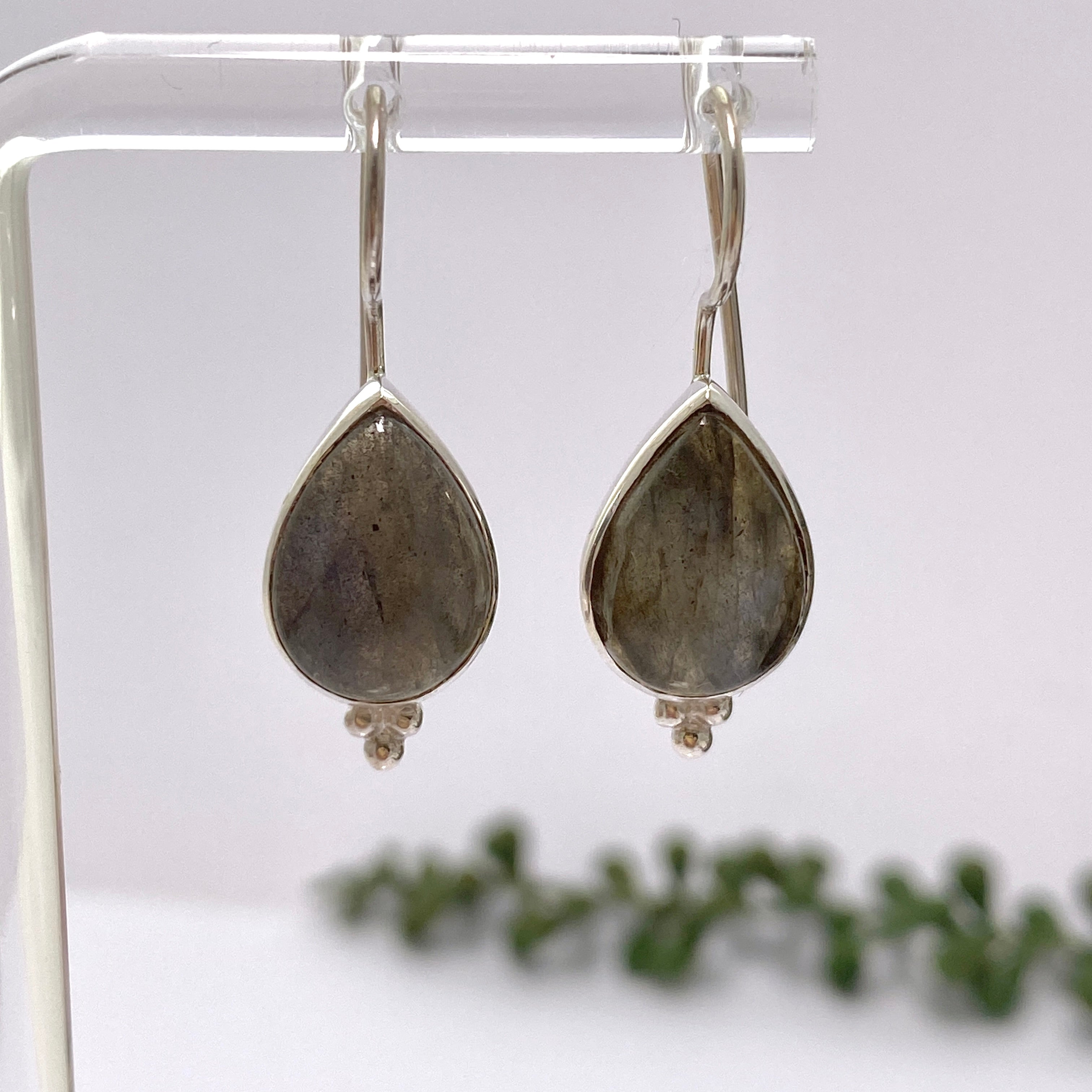 Labradorite Teardrop Cabochon Earrings with Fixed Hook - Natural Stone Jewelry for Women, Boho Style Dangle Earrings | Perfect for Parties, Weddings & Everyday Wear