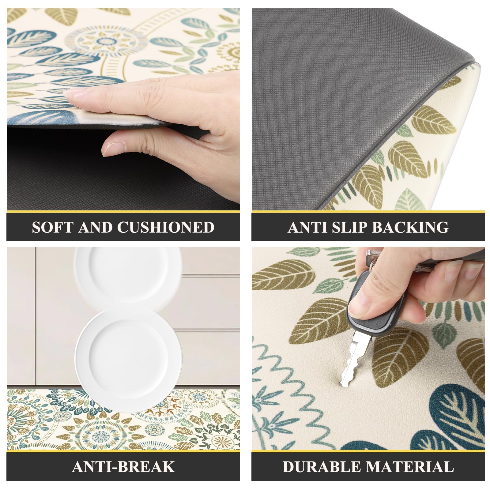 Pauwer Boho Kitchen Rugs Set of 2 - Anti-Fatigue Cushioned Floor Mats, Non-Slip Waterproof Kitchen Runner for Comfortable Standing - Perfect for Farmhouse, Apartment & High-Traffic Areas