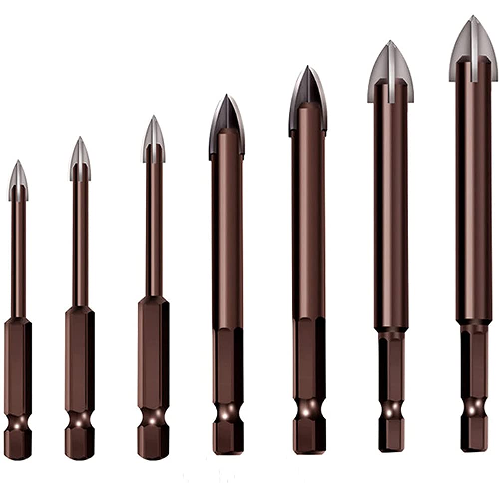 5/7PCS Titanium Alloy Drill Bit Set - Universal Multi-Purpose Drill Tap Bits for Glass, Tile, Concrete & Metal - High Efficiency Triangle & Cross Tip Tools (7PCS) - Perfect for DIY Home Projects, Construction & Woodworking