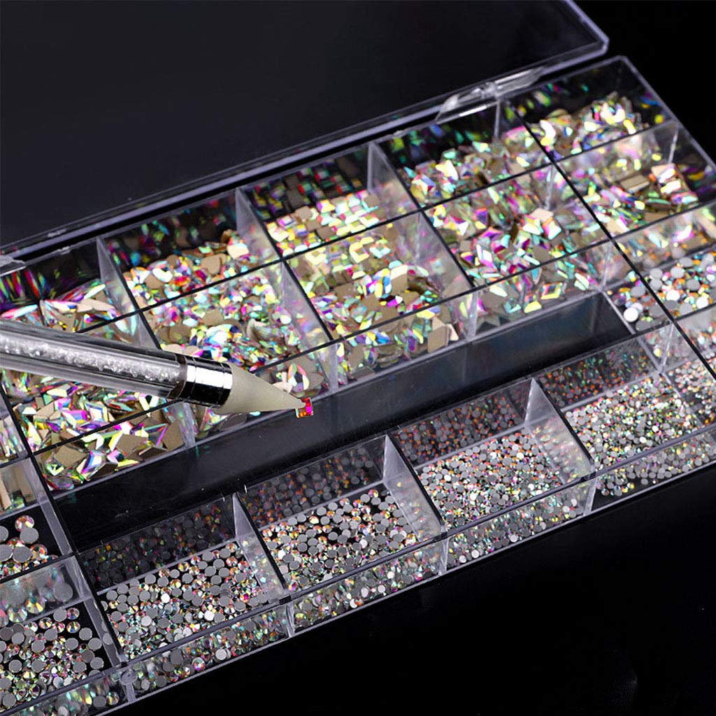 Professional Nail Rhinestones Kit - Multi-Shaped Glass Crystal AB Rhinestones for Nail Art Designs | Perfect for DIY Manicures, Salon Nail Decorations & Gift Sets