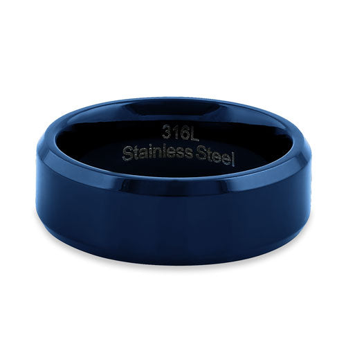 7mm Blue High Polish Stainless Steel Band Ring for Men & Women - Durable Wedding, Engagement, or Fashion Jewelry Gift