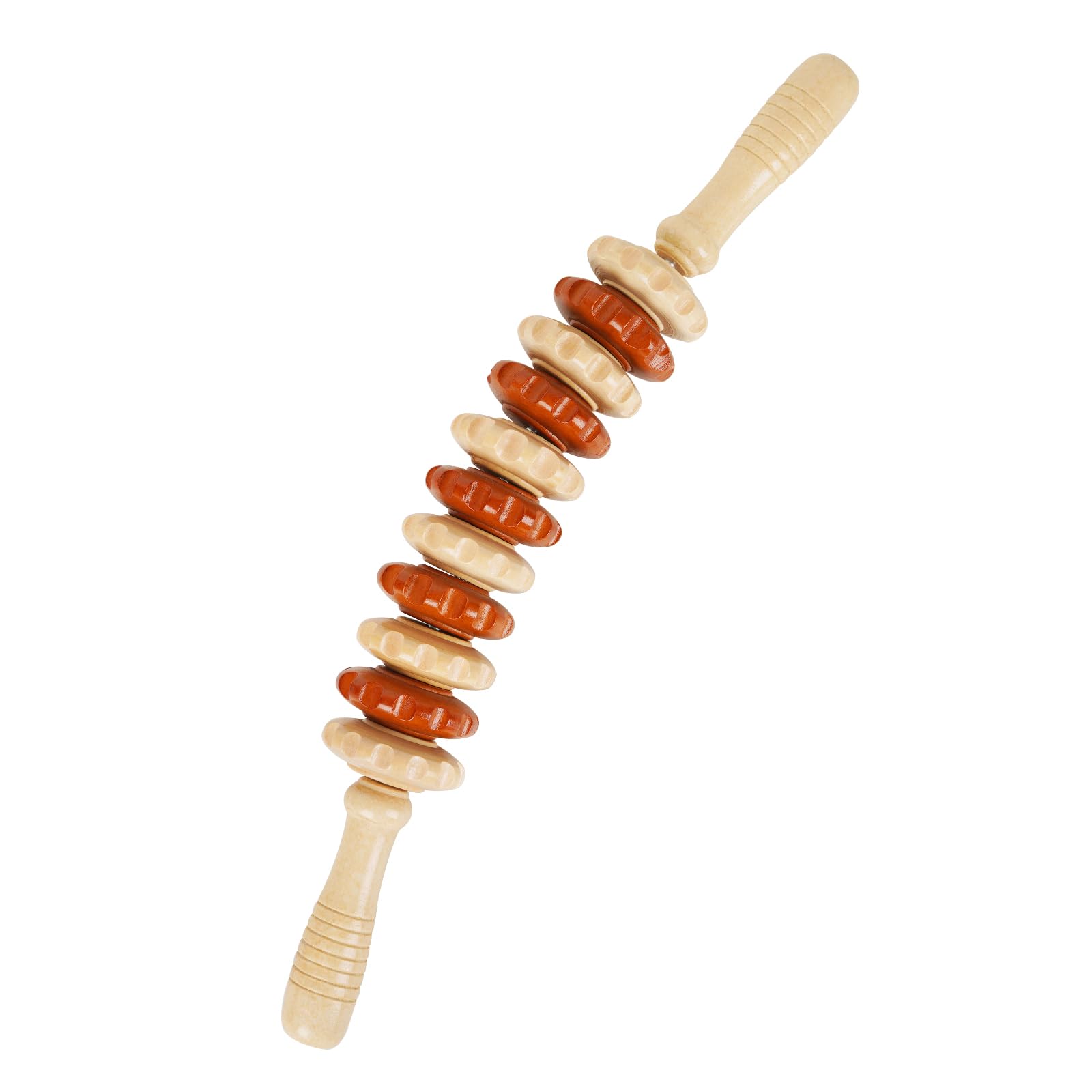 Wooden Anti-Cellulite Massage Roller with Handle for Deep Tissue Relief - Dual Color for Back & Body Pain Relief - Perfect for Post-Workout Recovery & Home Spa Relaxation