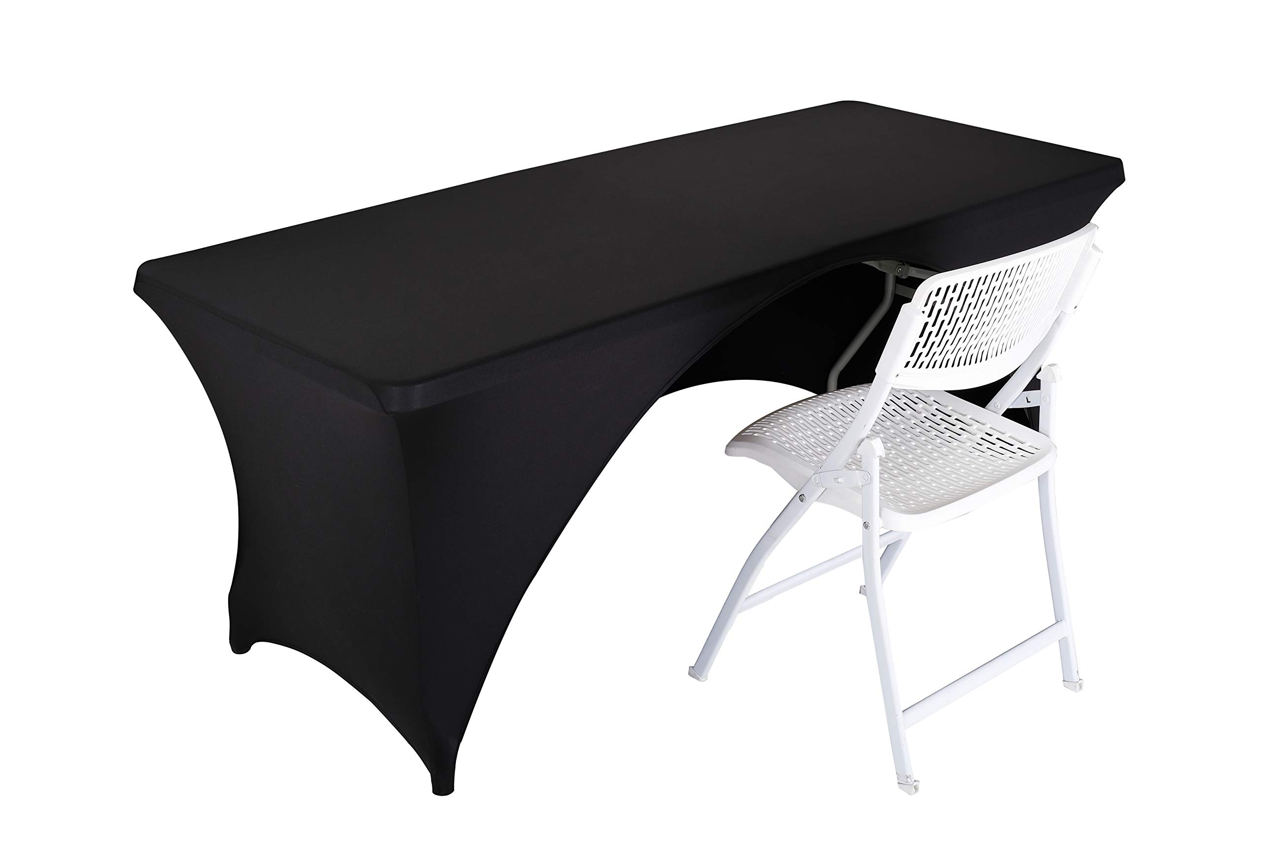 2 Pack Stretch Fitted Table Covers for 6 Foot Folding Tables - Elastic Spandex Rectangular Tablecloths for Trade Shows, Parties & Events (6FT, Open Back, Black) - Perfect for Banquets, Exhibitions & Home Decor