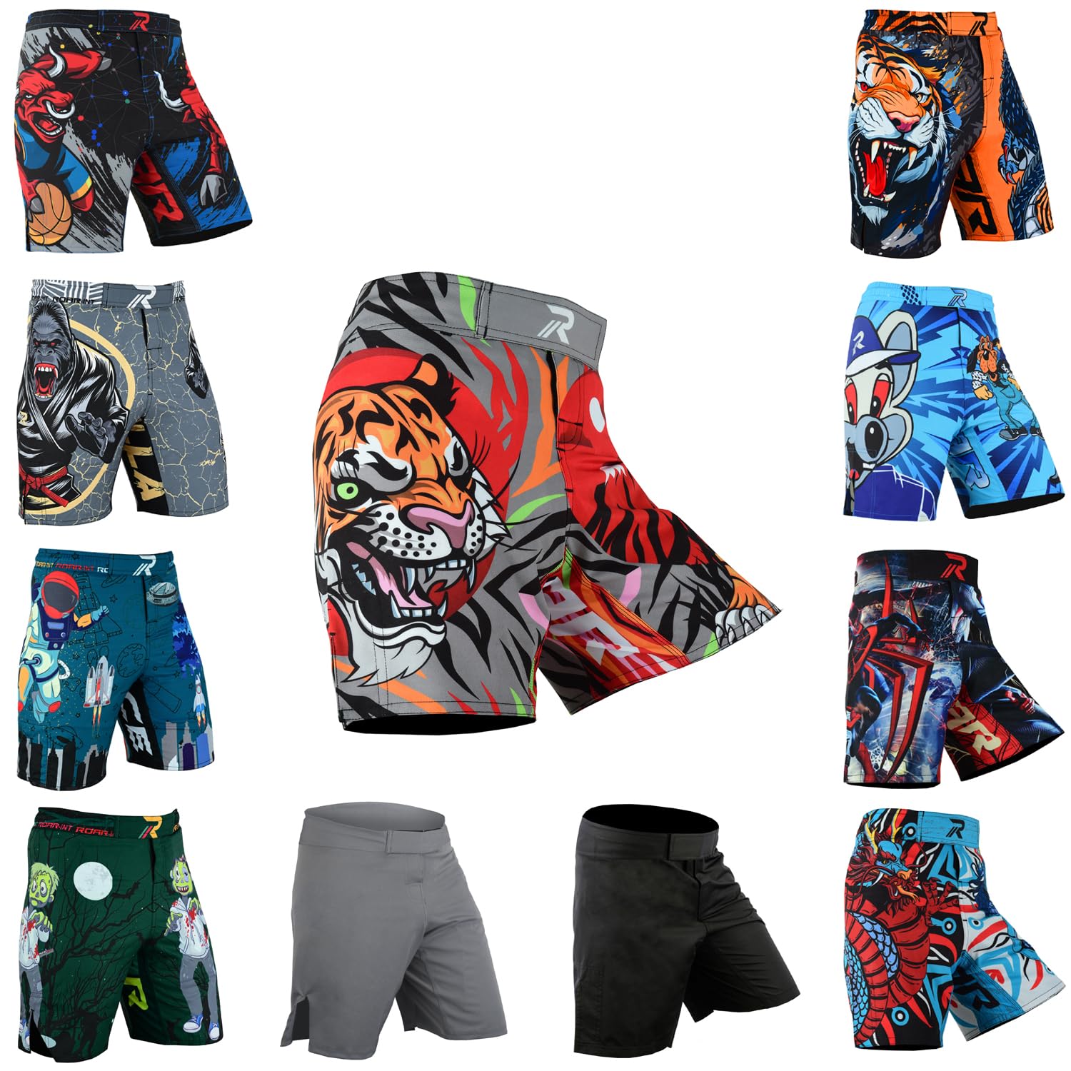 ROAR-INT Kids MMA Shorts - Breathable BJJ Grappling Shorts for Boxing, Kickboxing, Muay Thai & Cross Training - Lightweight Gym Workout Shorts for Boys & Girls - Perfect for Martial Arts Classes & Competition