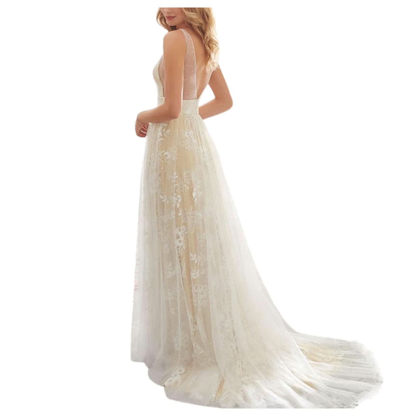 Elegant Hemlock Women's Lace V-Neck Wedding Dress with Split - Perfect for Evening Parties, Bridal Showers & Formal Occasions