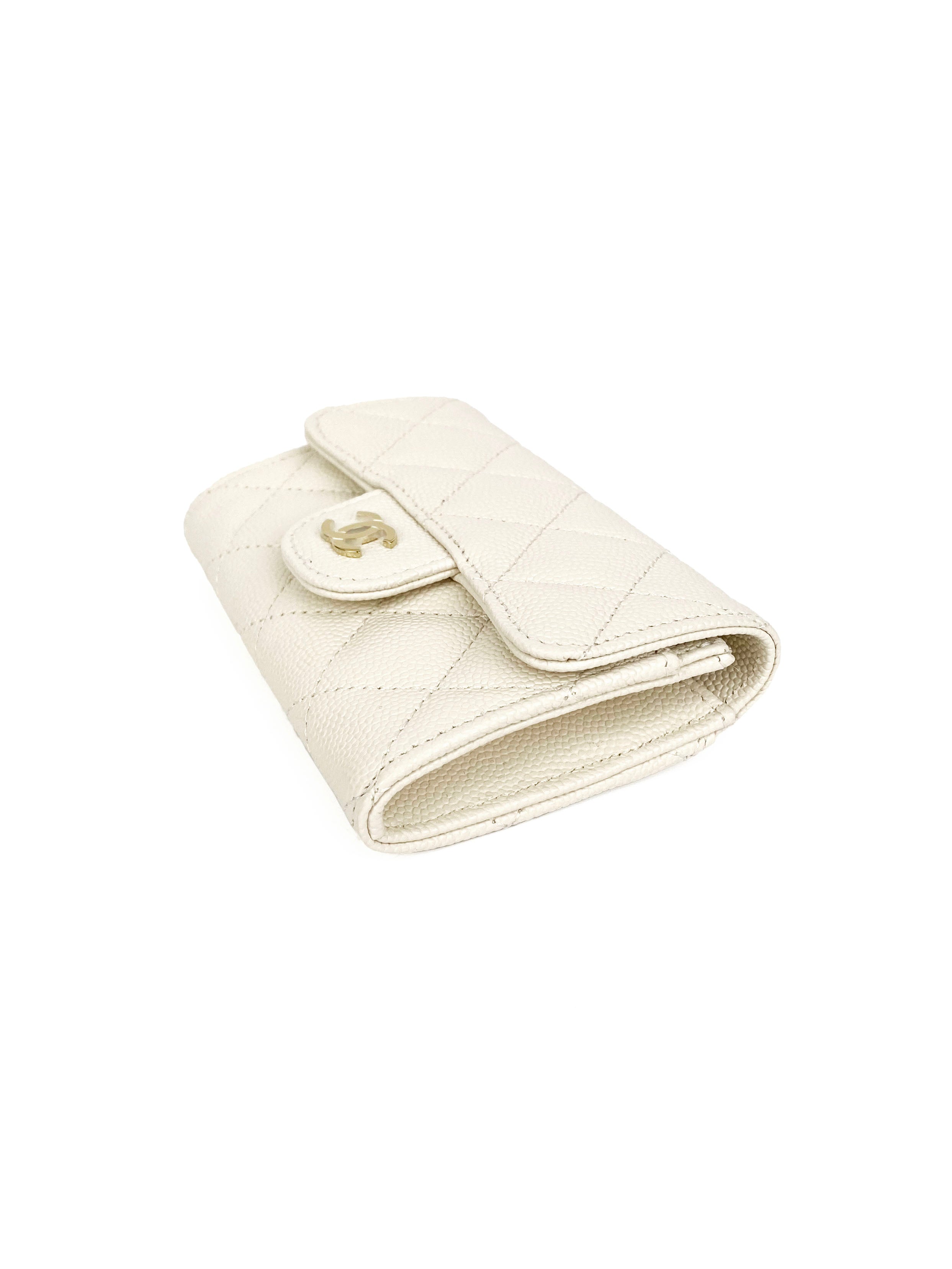 Chanel White Caviar Leather Card Holder - Luxury Compact Wallet for Credit Cards & IDs - Perfect for Everyday Use, Travel & Gifting
