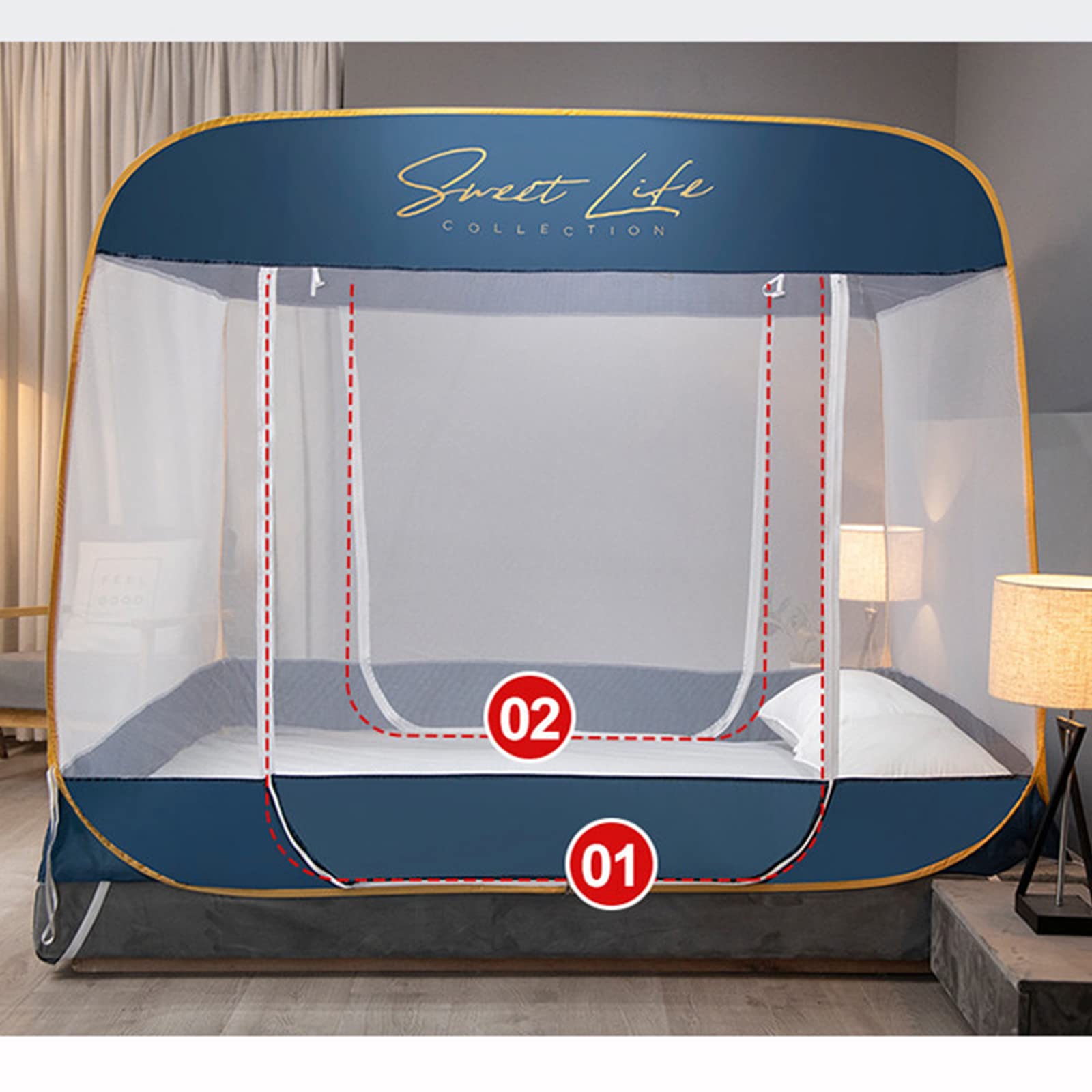 Breathable Mosquito Net Canopy for King/Queen/Full Size Beds - Portable Mosquito Tent for Adults, Camping & Home Use - Premium Bed Mosquito Netting for Indoor & Outdoor Protection