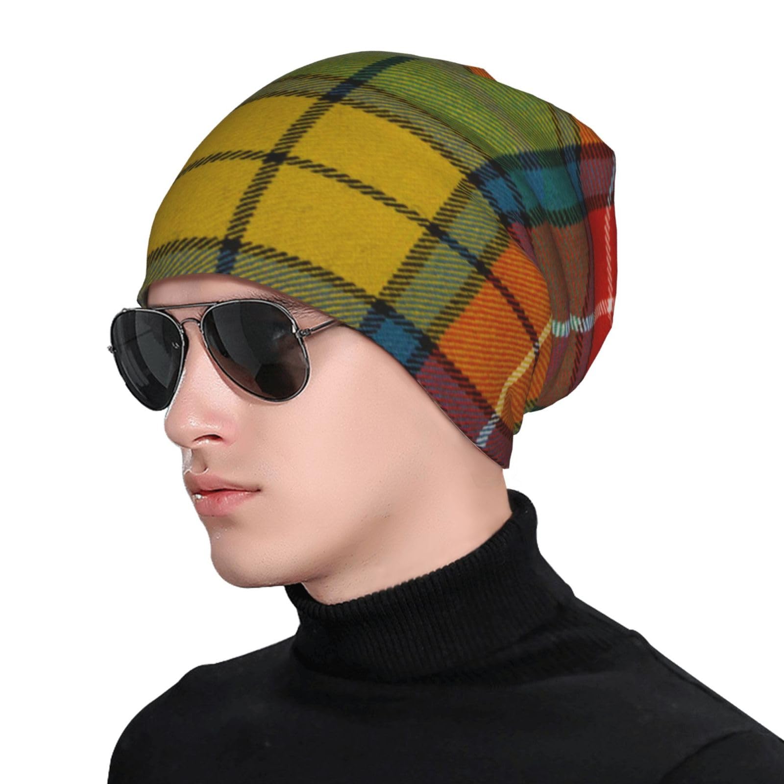 Clan Buchanan Tartan Plaid Beanie Hat - Warm Stretchable Skull Cap for Men & Women | Soft Knitted Winter Hat in Black | Perfect for Outdoor Activities, Hiking & Cold Weather Fashion
