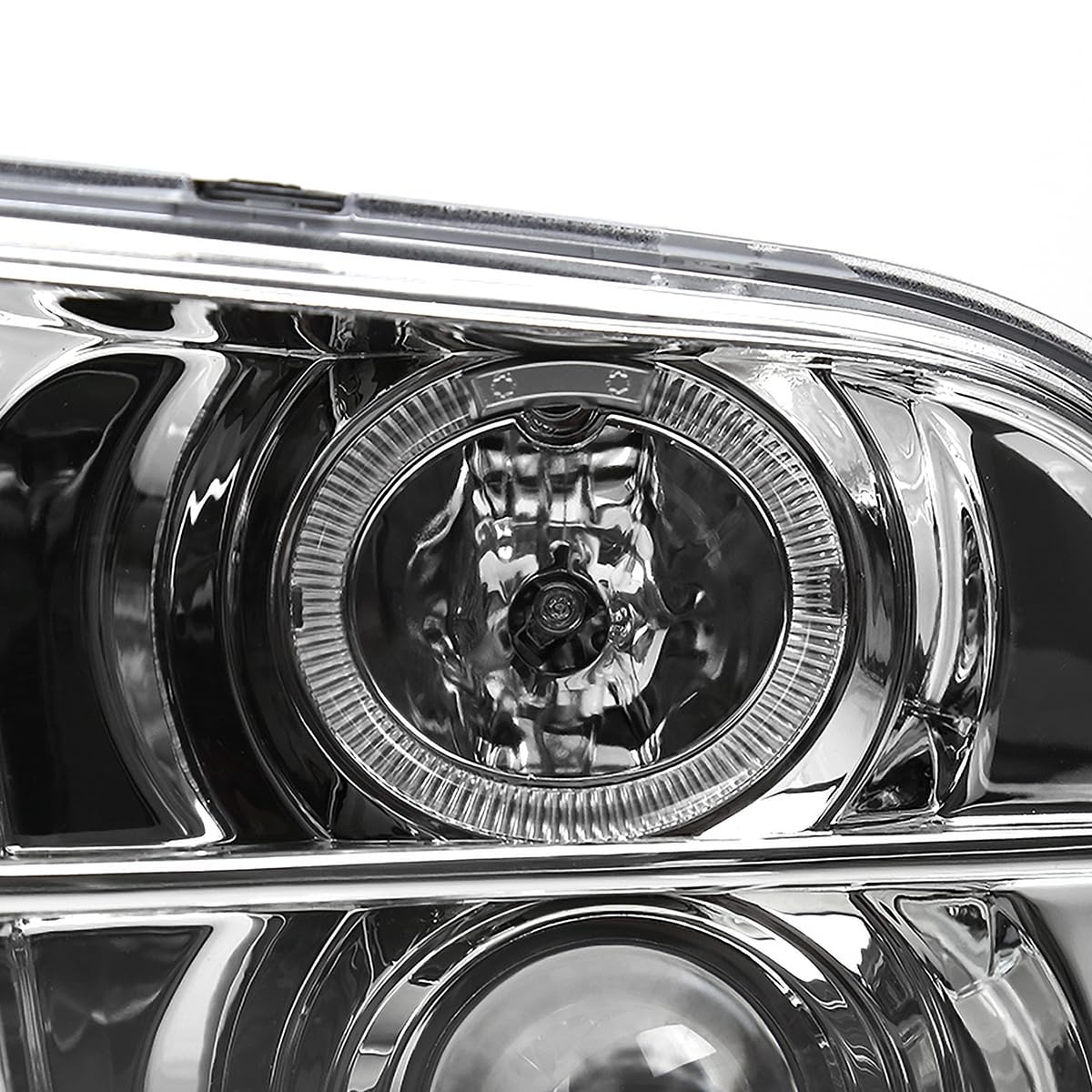 Spec-D Tuning Chrome Halo LED Projector Headlights + Chrome Bumper Lights for 2005-2009 Ford Mustang - Left & Right Pair Headlamp Assembly | Upgrade for Night Driving & Car Customization