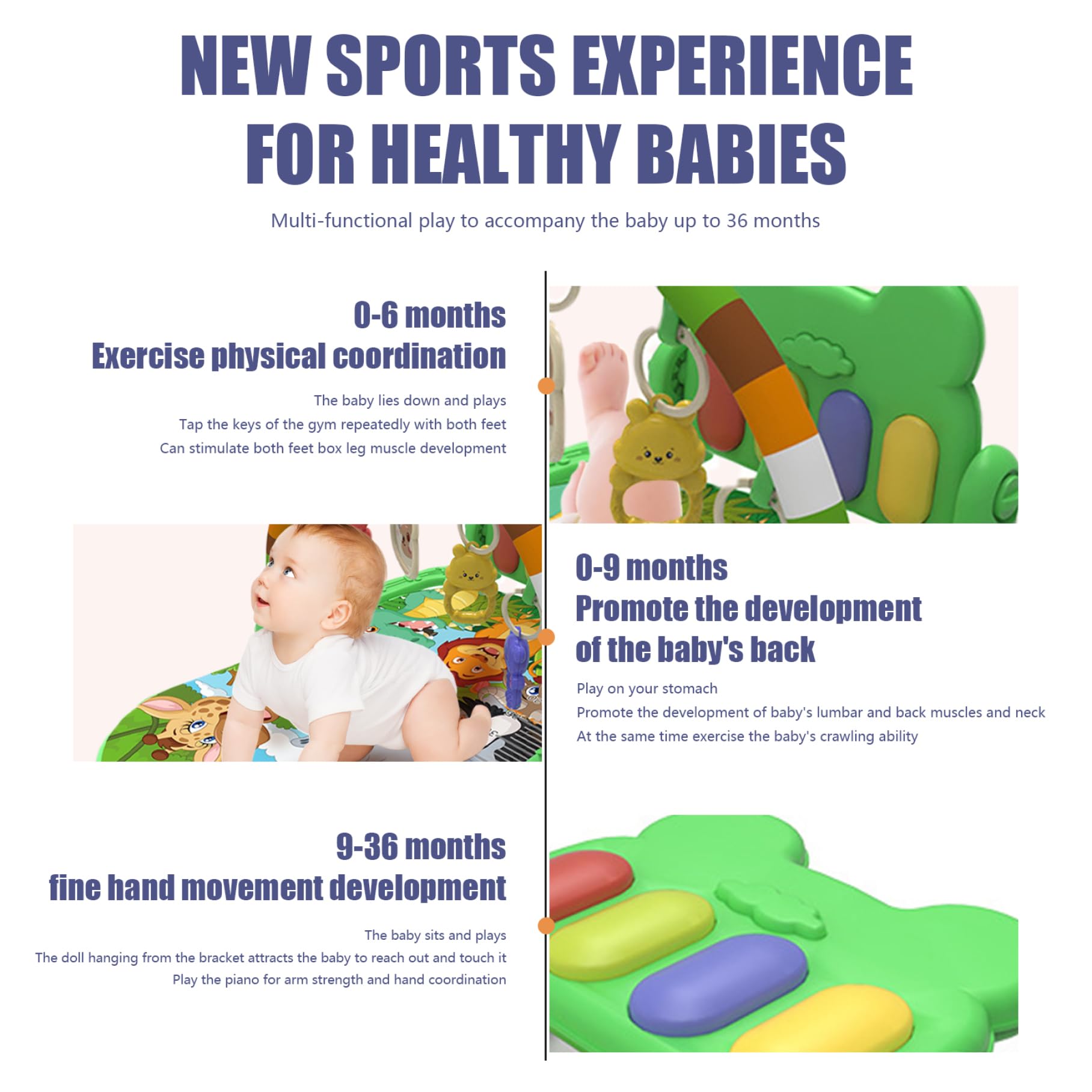 **Baby Play Mat with Music & Lights - Sensory Crawling Activity Gym for Infants 0-36 Months | Detachable Piano Kick Pad, Educational Playmat for Tummy Time & Early Development | Perfect for Nursery, Daycare & Playroom**