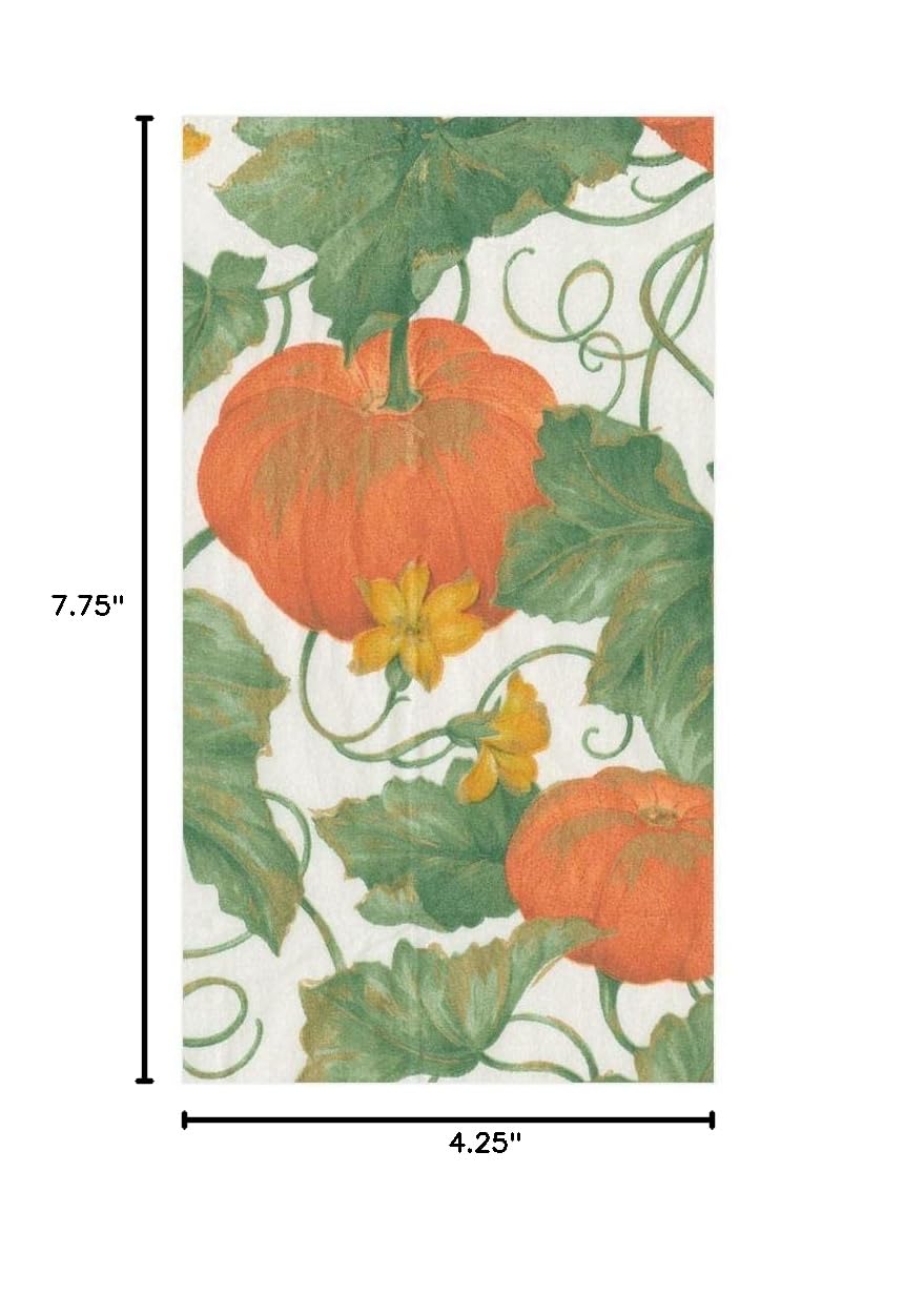 Caspari Heirloom Pumpkins Paper Guest Towel Napkins Set - 2 Packs of 15 Ivory & Orange Fall-Themed Napkins for Thanksgiving, Halloween, and Autumn Table Decor