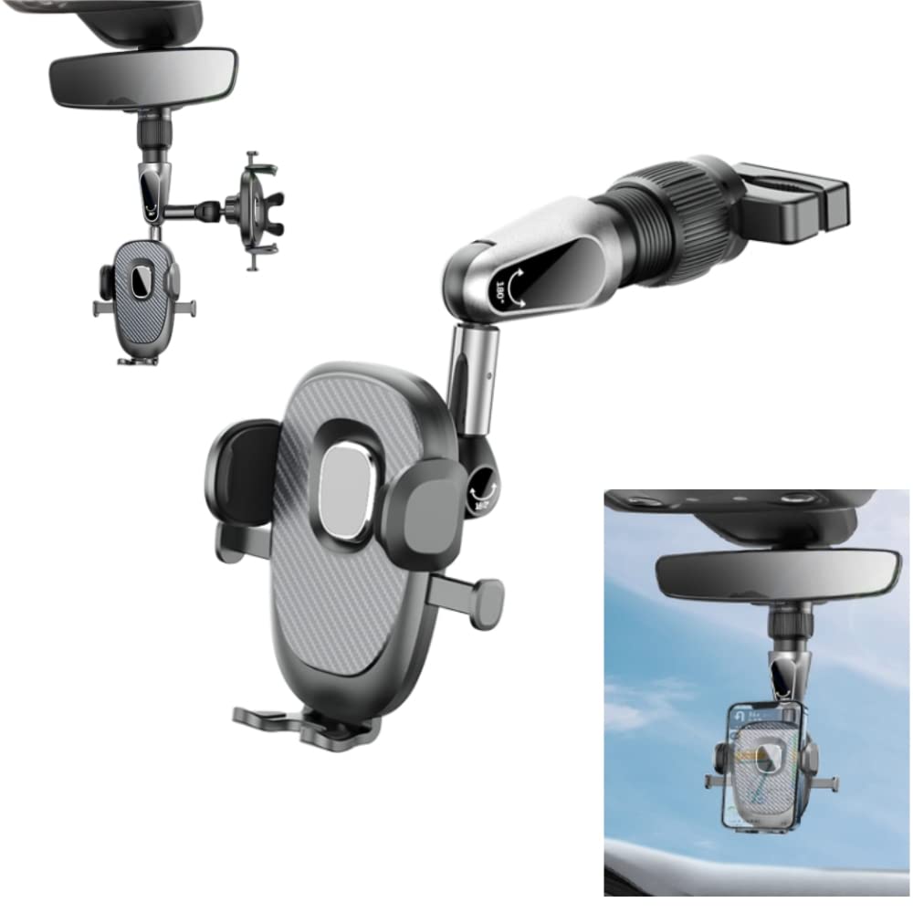 360° Rotatable & Retractable Universal Car Rearview Mirror Phone Mount Holder - Upgrade Your Driving Experience | Perfect for GPS Navigation, Hands-Free Calls & Road Trip Videos