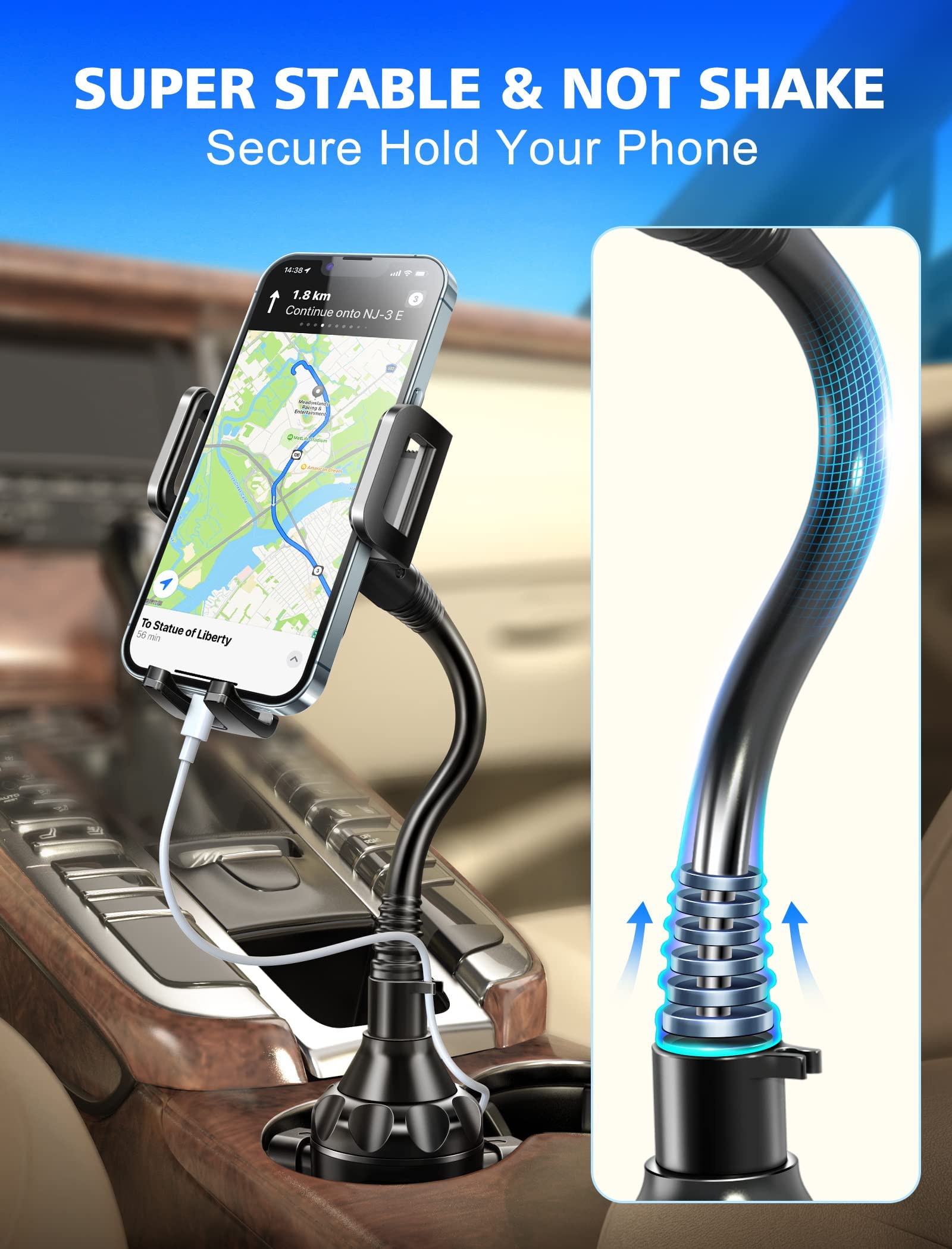 TOPGO Adjustable Gooseneck Car Cup Holder Phone Mount for iPhone 14 Pro/XR/XS Max/X/8/7 Plus/6s & Samsung S10+/Note 9/S8 Plus/S7 Edge - Universal Smartphone Car Holder for Safe Driving, Black - Perfect for Road Trips, Commuting & Hands-Free Navigation