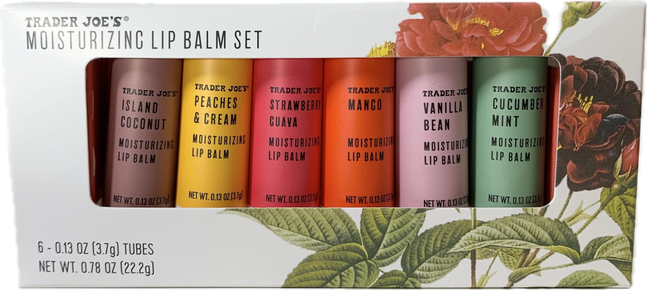 Trader Joe's Moisturizing Lip Balm Set - 6 Pack (0.13 OZ/3.7g Each) | Natural Hydration for Dry Lips | Perfect for Daily Use, Travel & Gifts