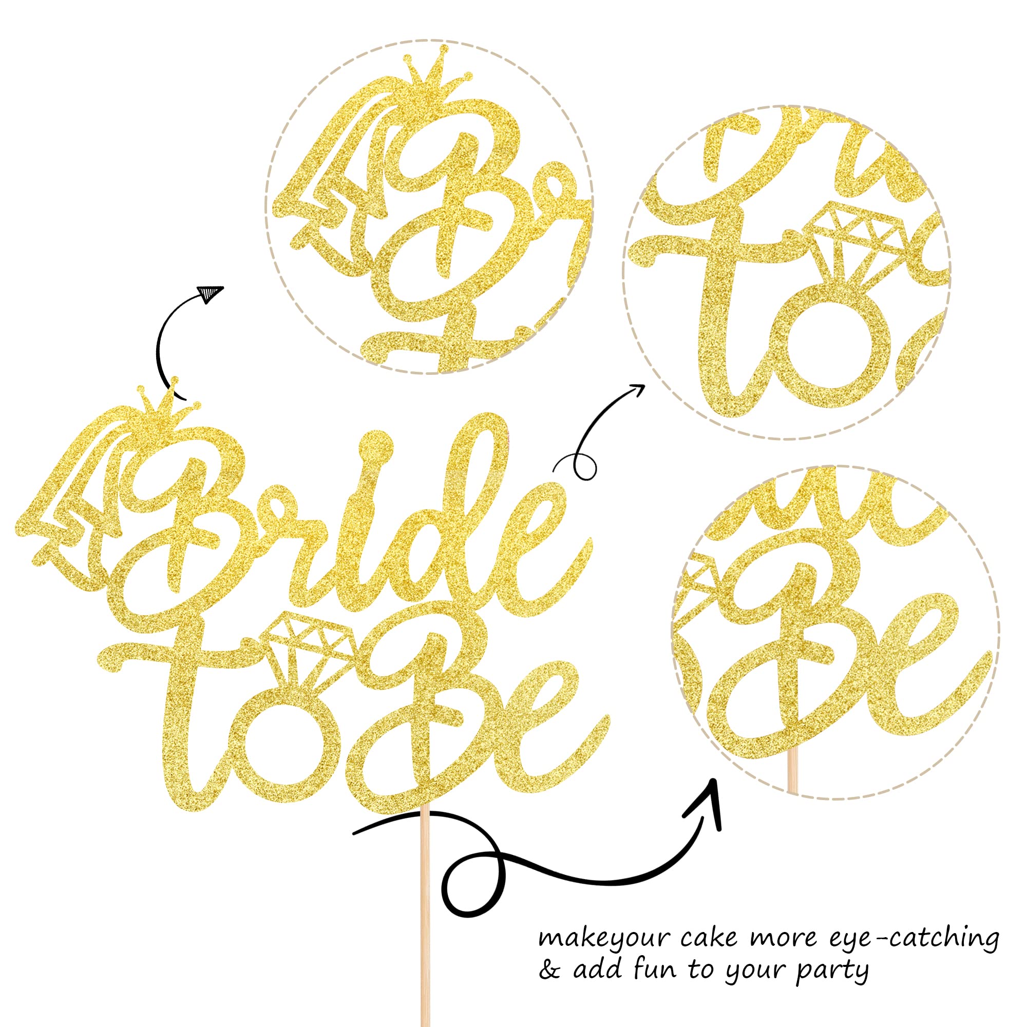 1 PCS Bride to Be Cake Topper with Glitter Ring - Gold Wedding Cake Decoration for Bridal Shower, Engagement & Bachelorette Parties - Perfect for Wedding Cakes, Cupcakes and Dessert Tables